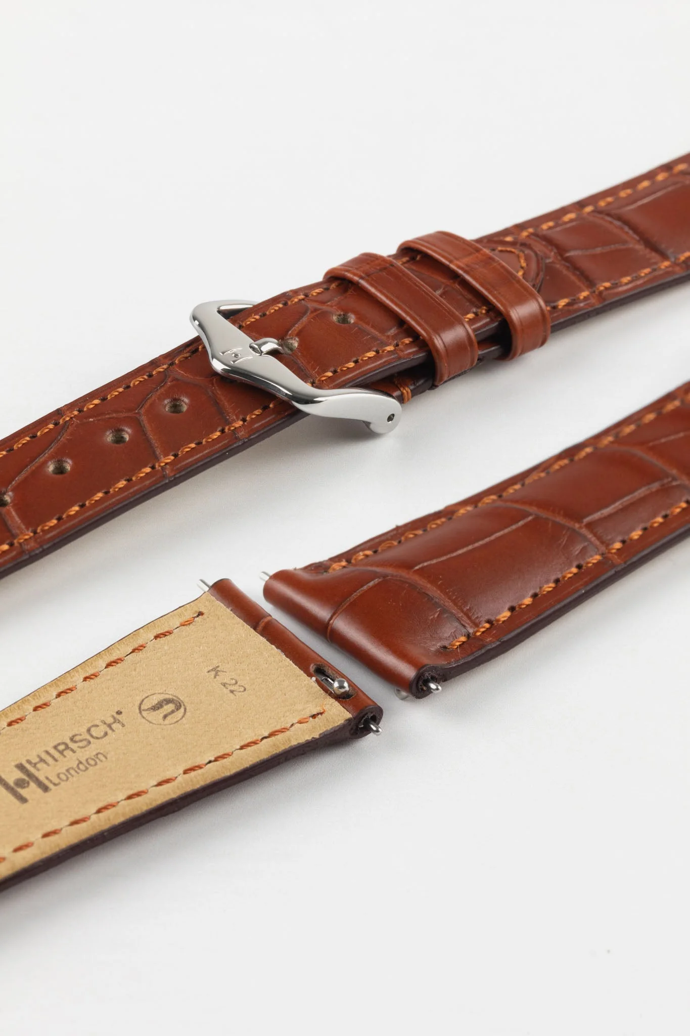 Hirsch LONDON Matt Alligator Leather Watch Strap in GOLD BROWN - Image 7