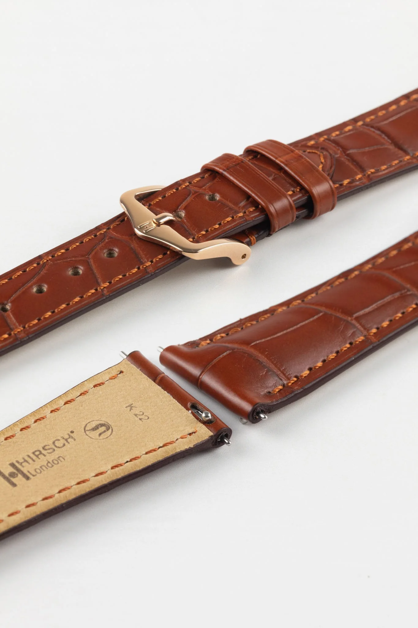 Hirsch LONDON Matt Alligator Leather Watch Strap in GOLD BROWN - Image 8