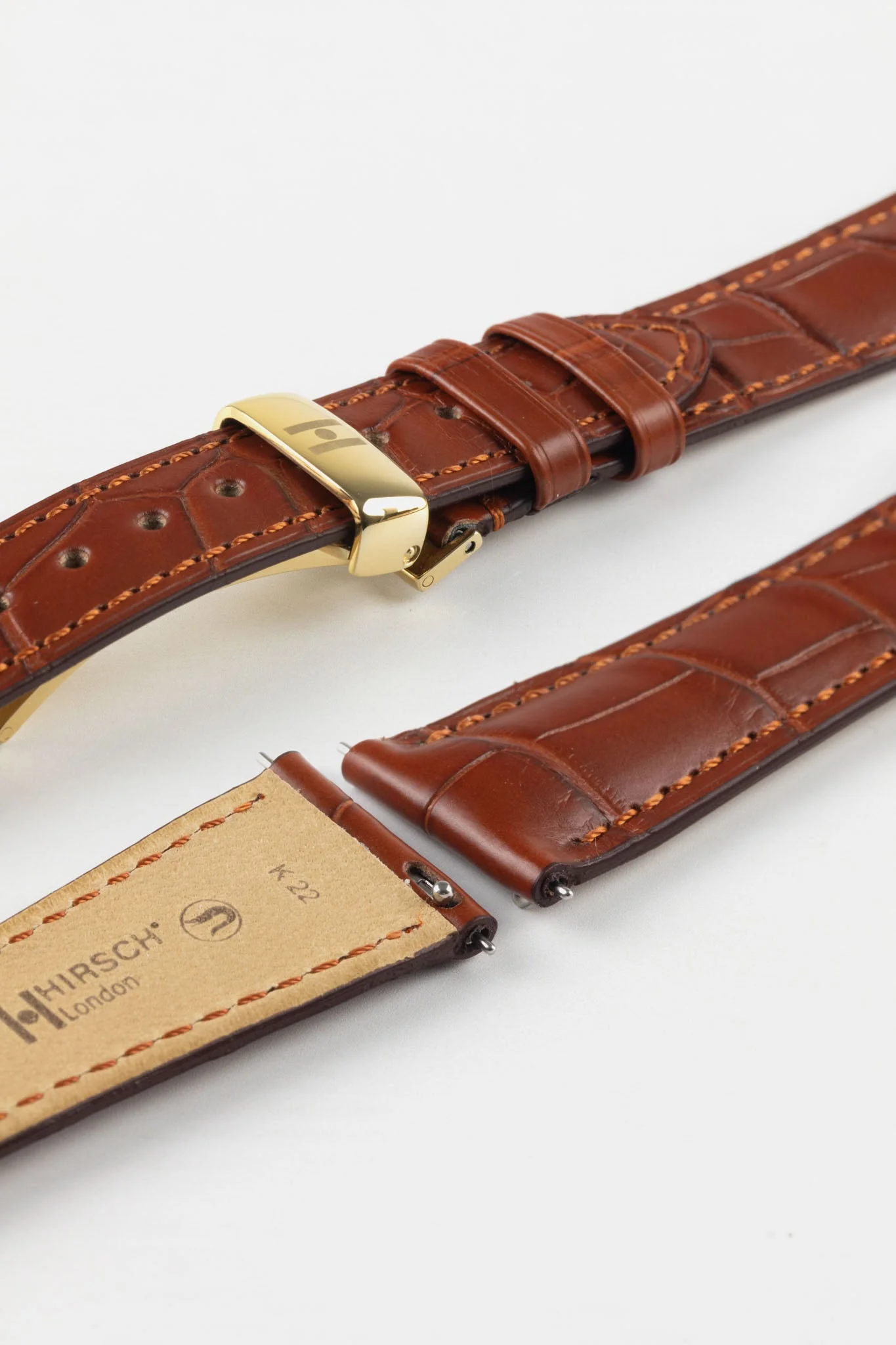 Hirsch LONDON Matt Alligator Leather Watch Strap in GOLD BROWN - Image 9