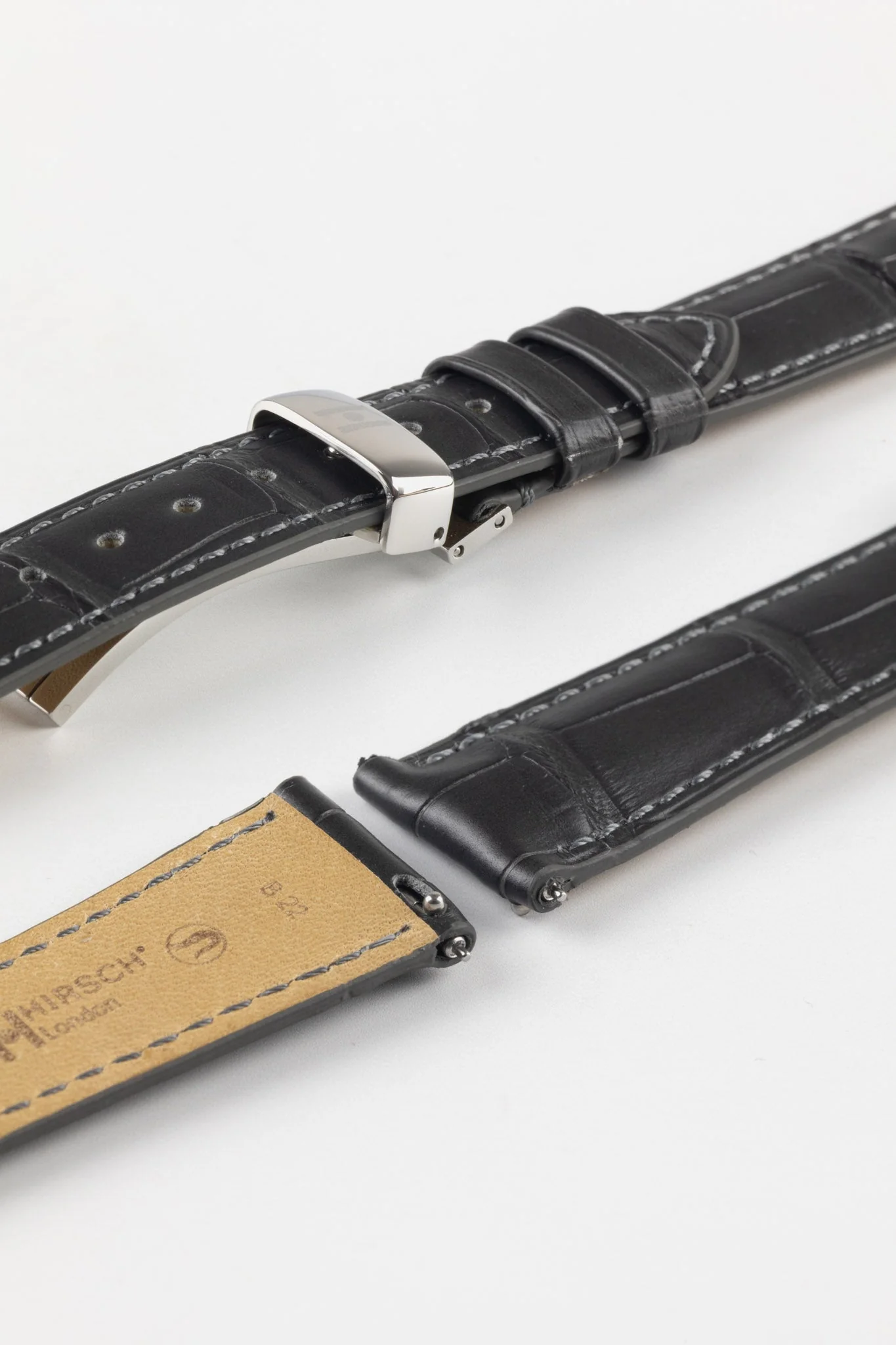 Hirsch LONDON Matt Alligator Leather Watch Strap in GREY - Image 10