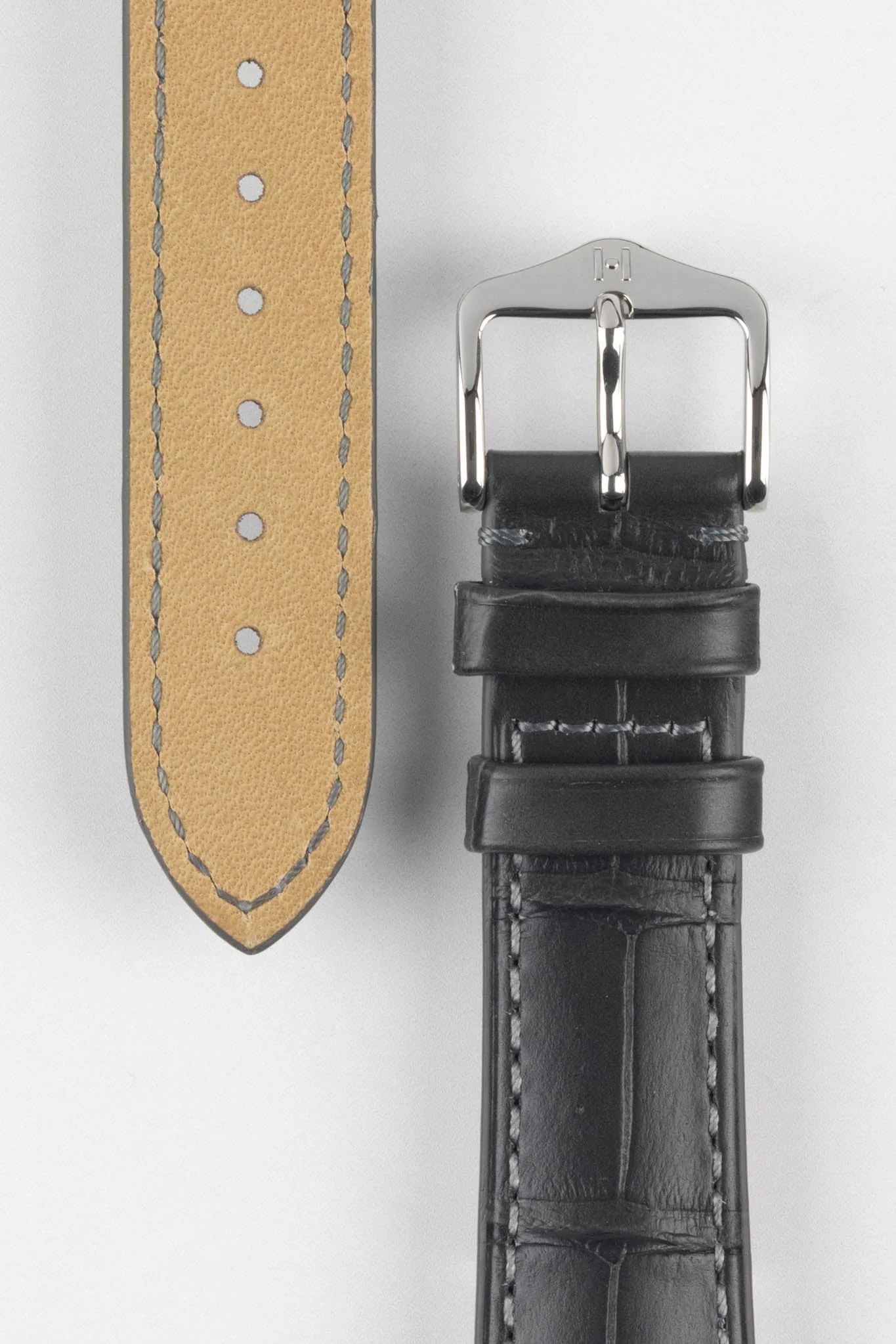 Hirsch LONDON Matt Alligator Leather Watch Strap in GREY - Image 3