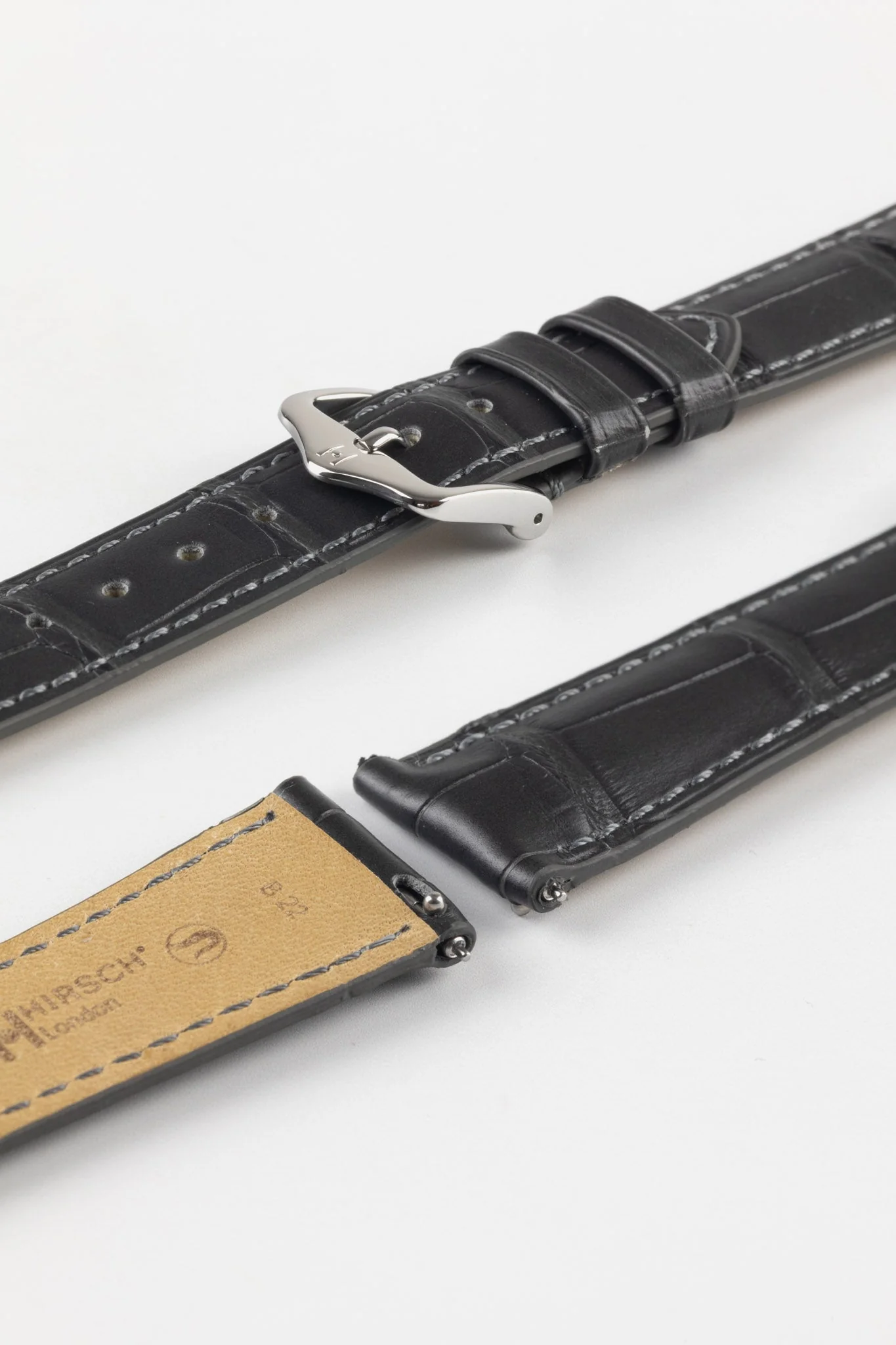 Hirsch LONDON Matt Alligator Leather Watch Strap in GREY - Image 7