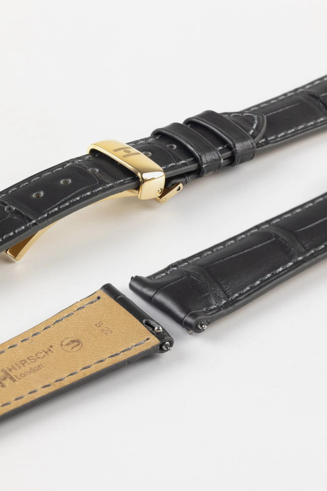 Hirsch LONDON Matt Alligator Leather Watch Strap in GREY - Image 9