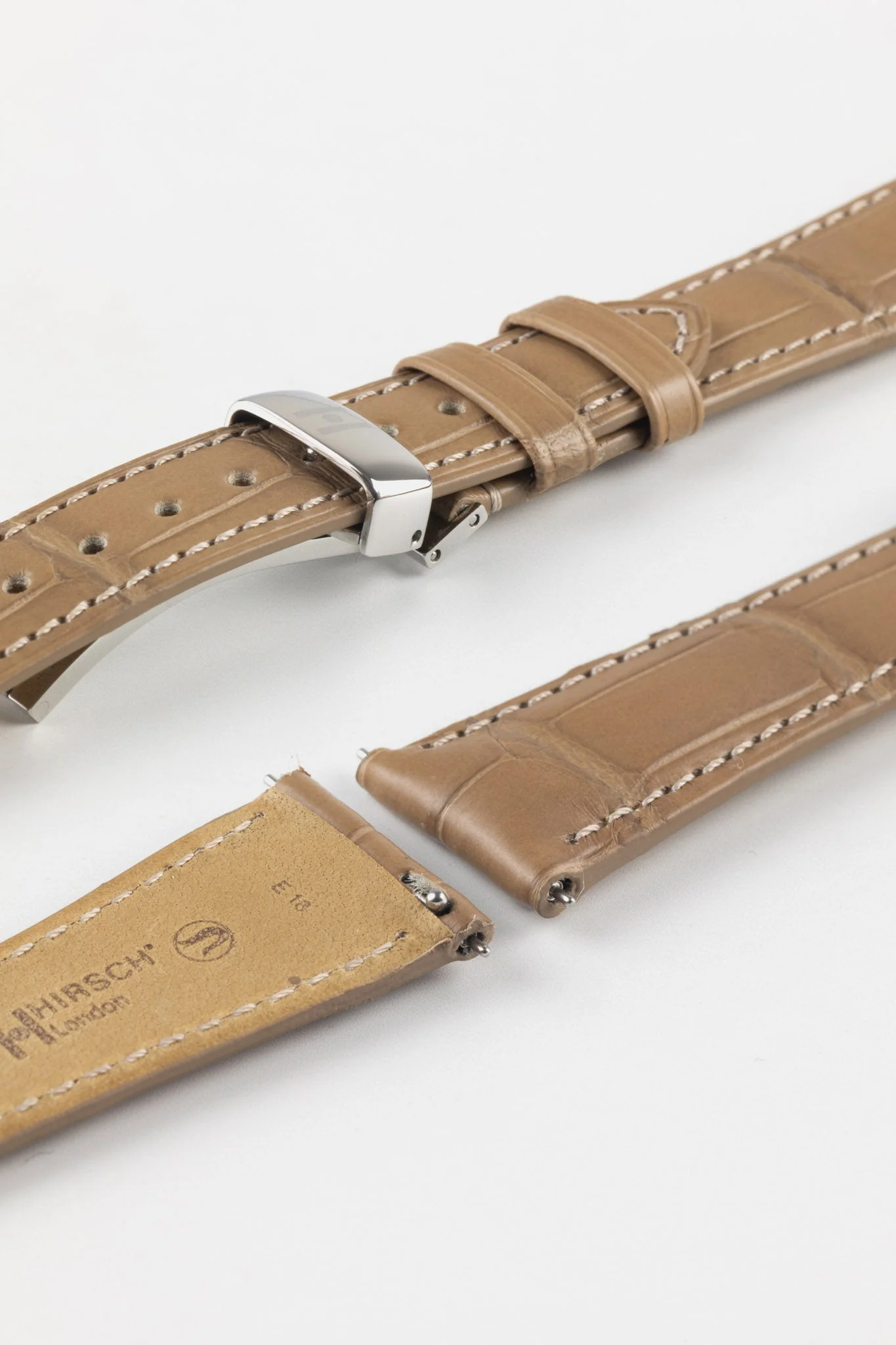 Hirsch LONDON Matt Alligator Leather Watch Strap in BEIGE - Image 10