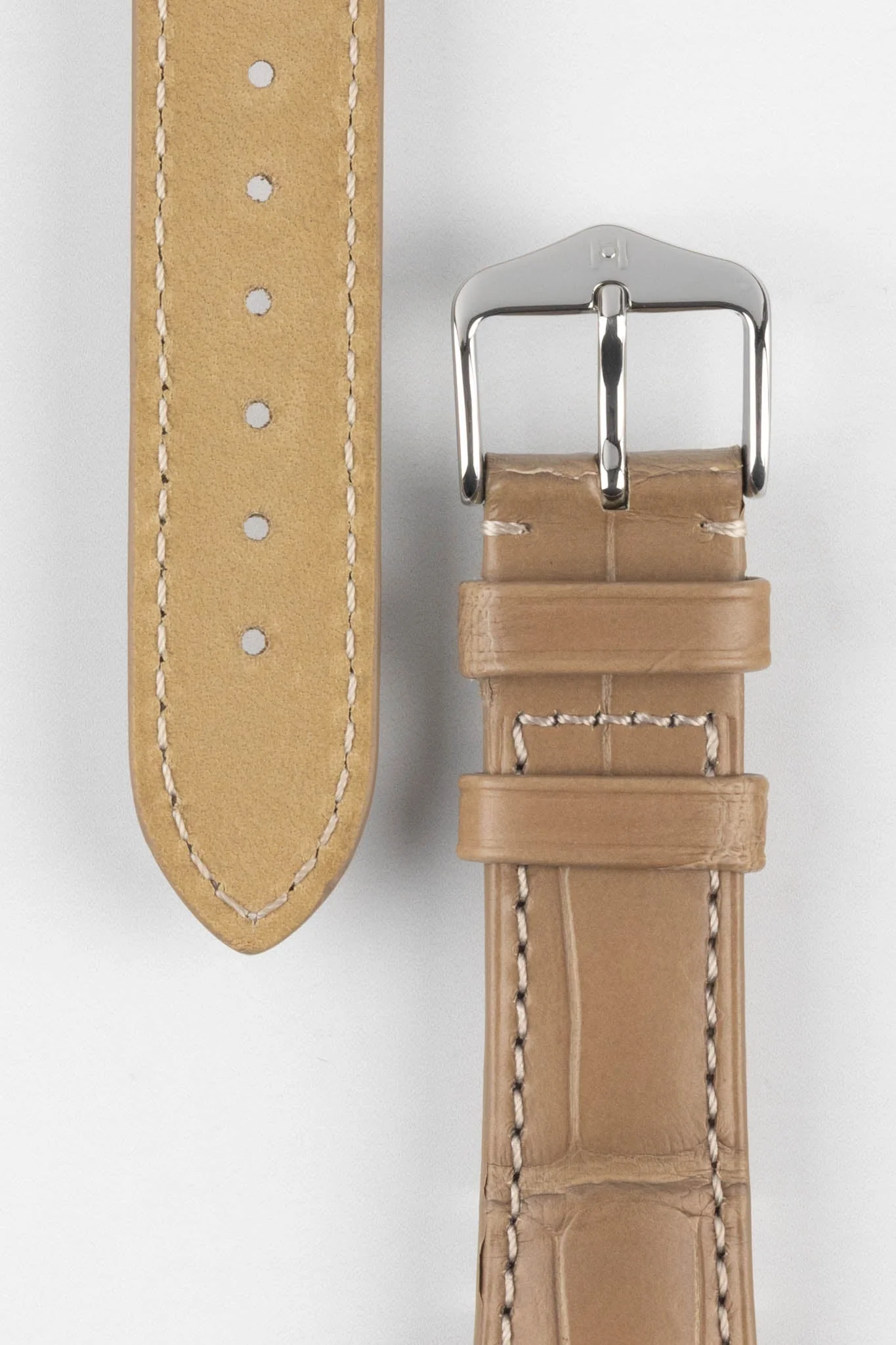 Hirsch LONDON Matt Alligator Leather Watch Strap in BEIGE - Image 3