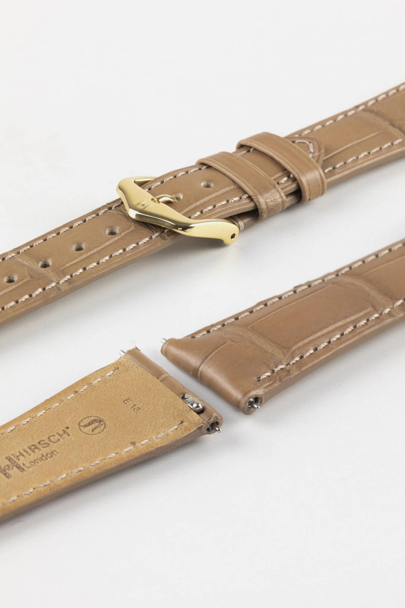 Hirsch LONDON Matt Alligator Leather Watch Strap in BEIGE - Image 6