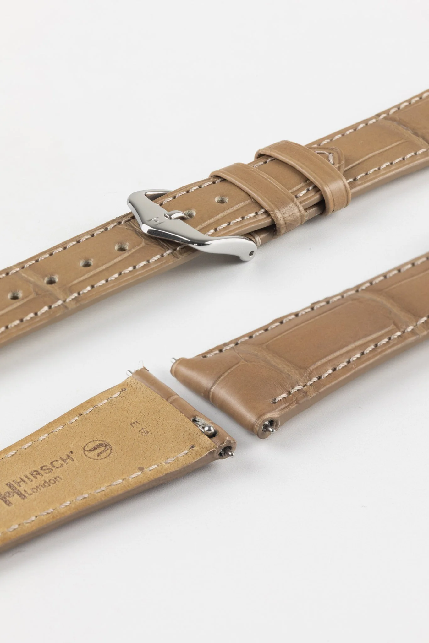 Hirsch LONDON Matt Alligator Leather Watch Strap in BEIGE - Image 7