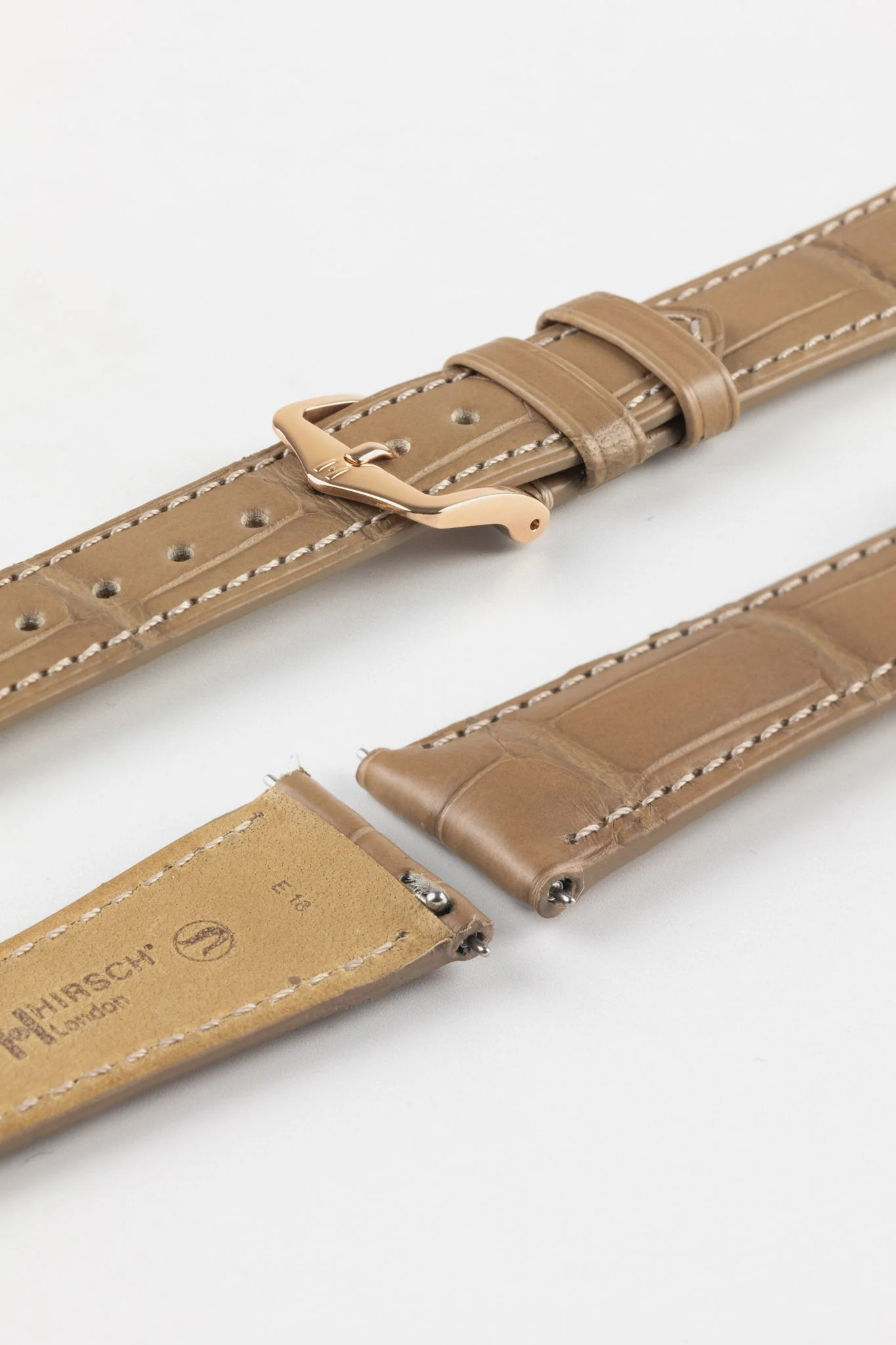 Hirsch LONDON Matt Alligator Leather Watch Strap in BEIGE - Image 8