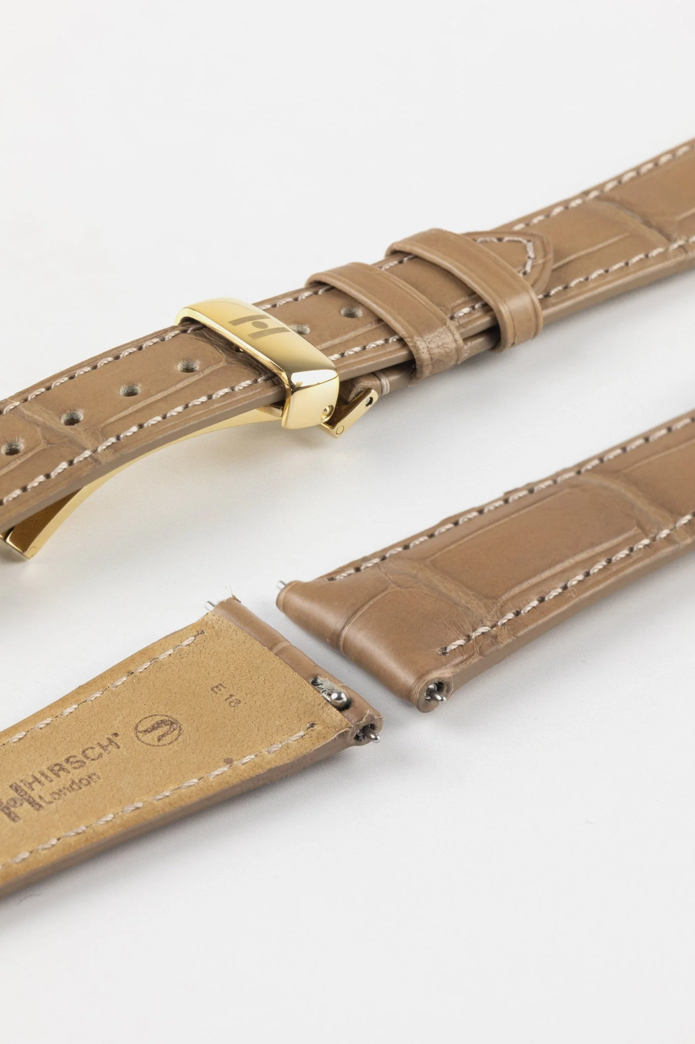 Hirsch LONDON Matt Alligator Leather Watch Strap in BEIGE - Image 9