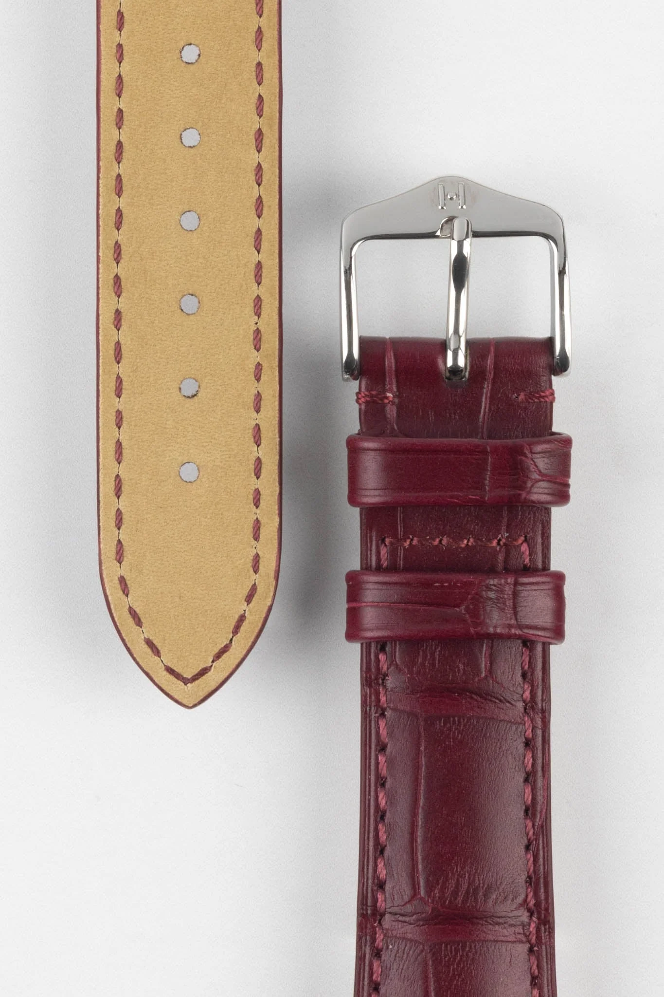 Hirsch LONDON Matt Alligator Leather Watch Strap in BURGUNDY - Image 3