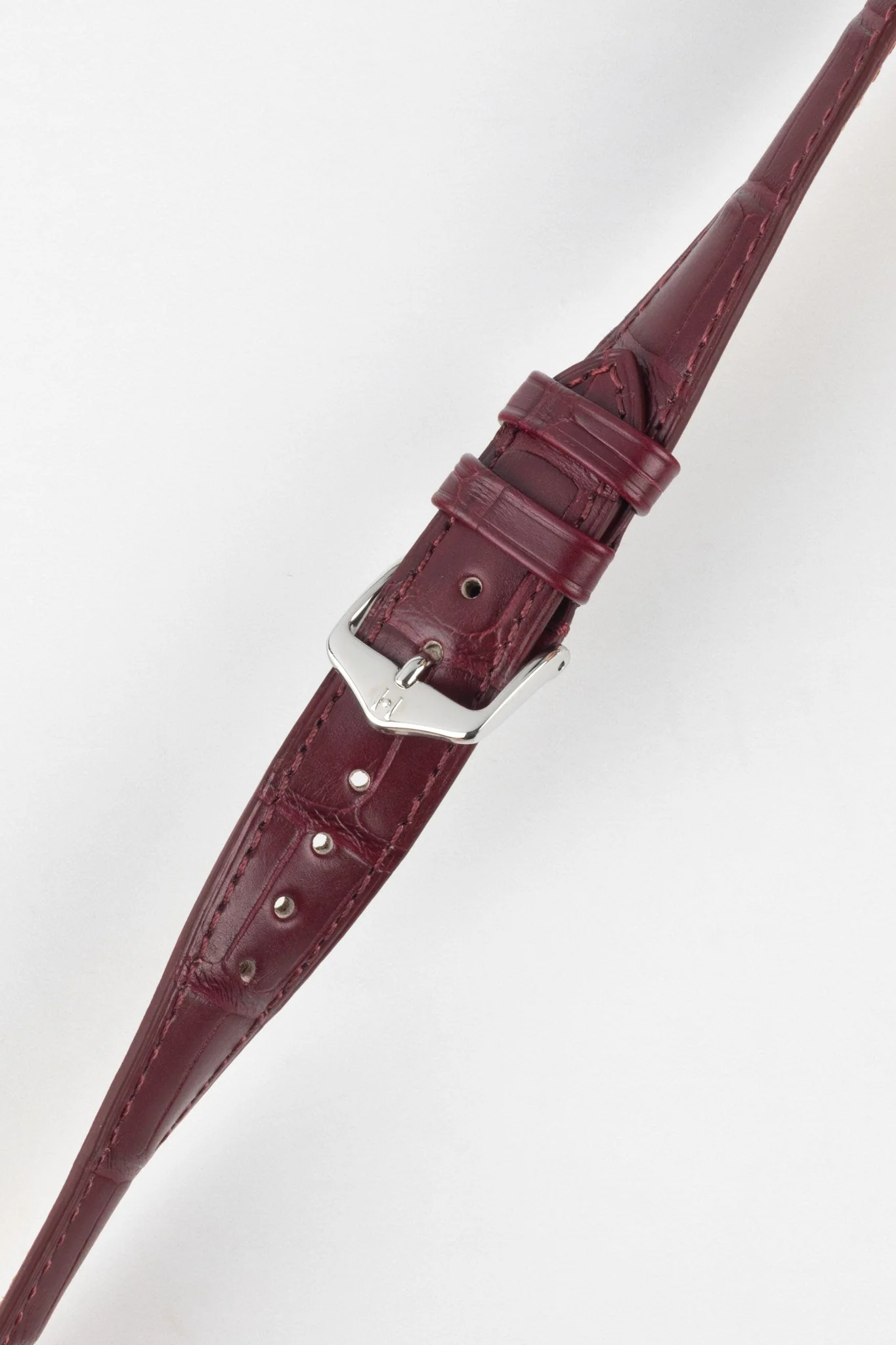 Hirsch LONDON Matt Alligator Leather Watch Strap in BURGUNDY - Image 5