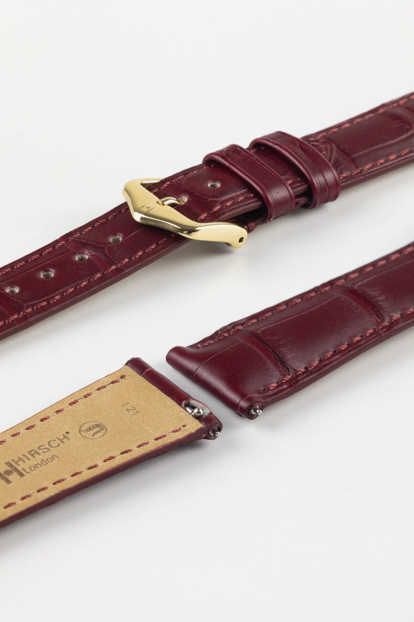 Hirsch LONDON Matt Alligator Leather Watch Strap in BURGUNDY - Image 6