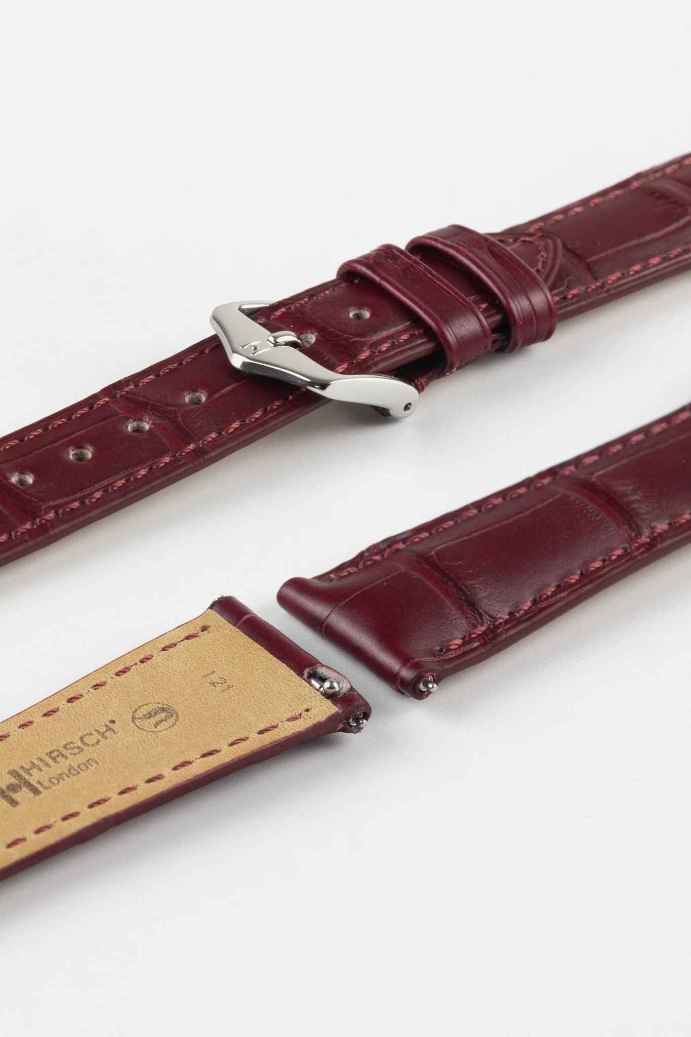Hirsch LONDON Matt Alligator Leather Watch Strap in BURGUNDY - Image 7