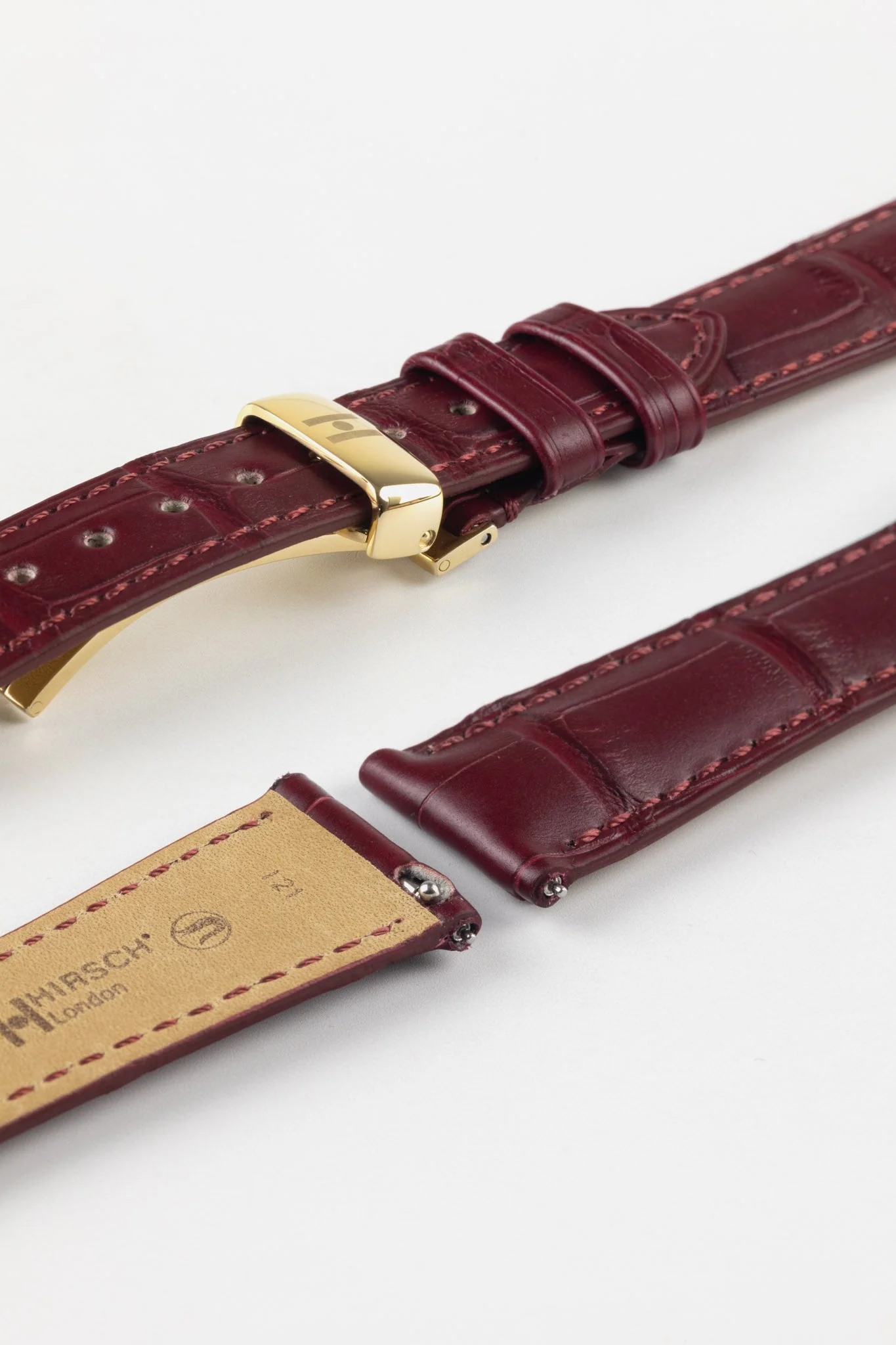 Hirsch LONDON Matt Alligator Leather Watch Strap in BURGUNDY - Image 9
