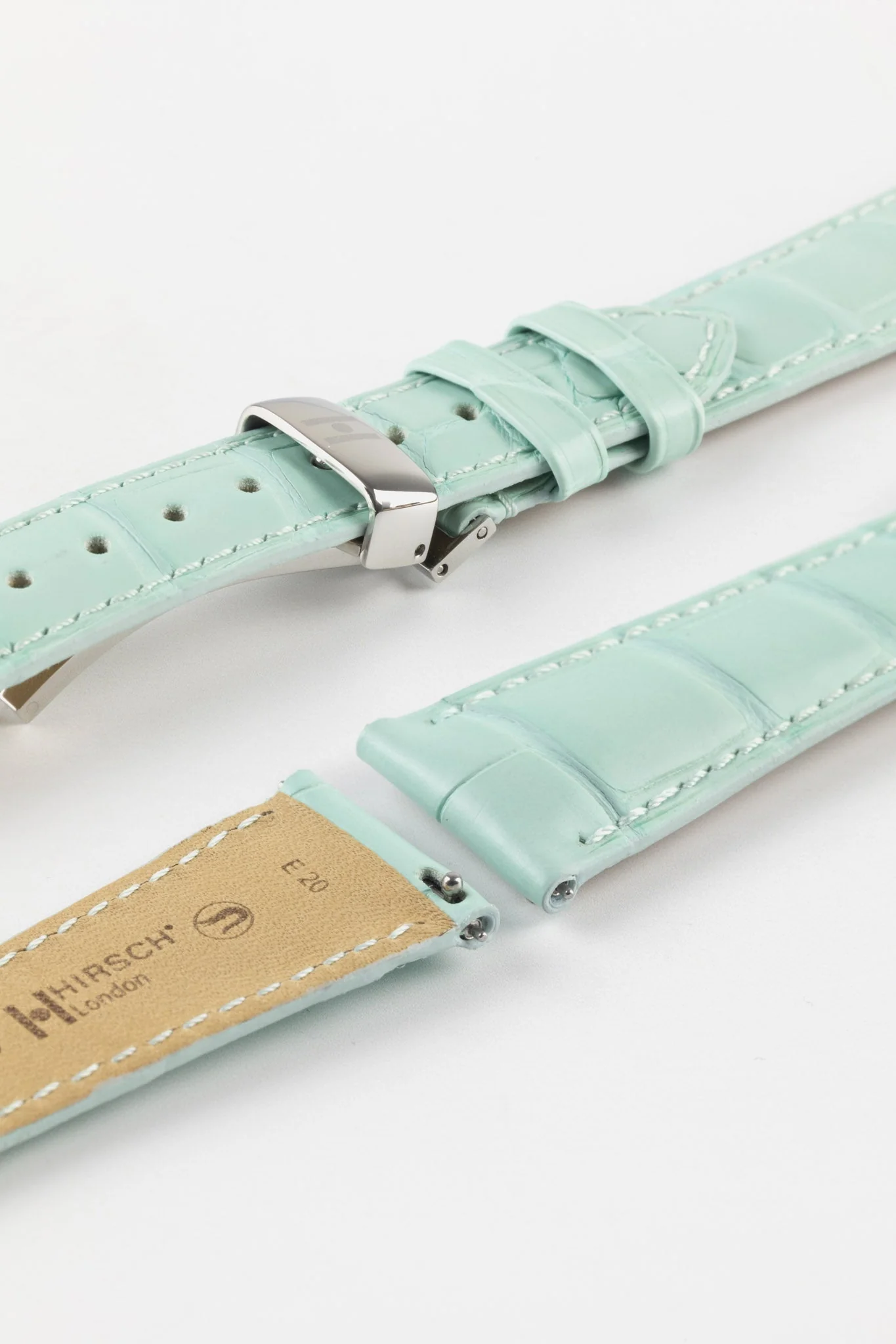 Hirsch LONDON Matt Alligator Leather Watch Strap in PASTEL BLUE - Image 10