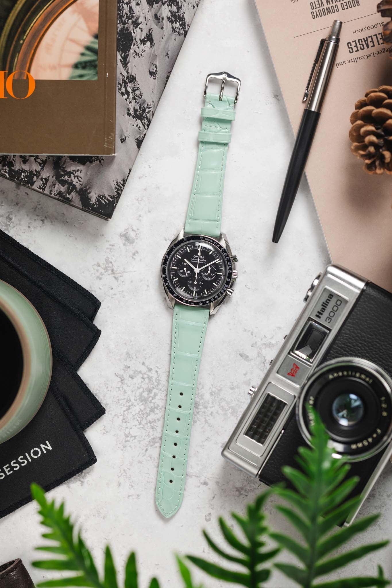 Hirsch LONDON Matt Alligator Leather Watch Strap in PASTEL BLUE - Image 11