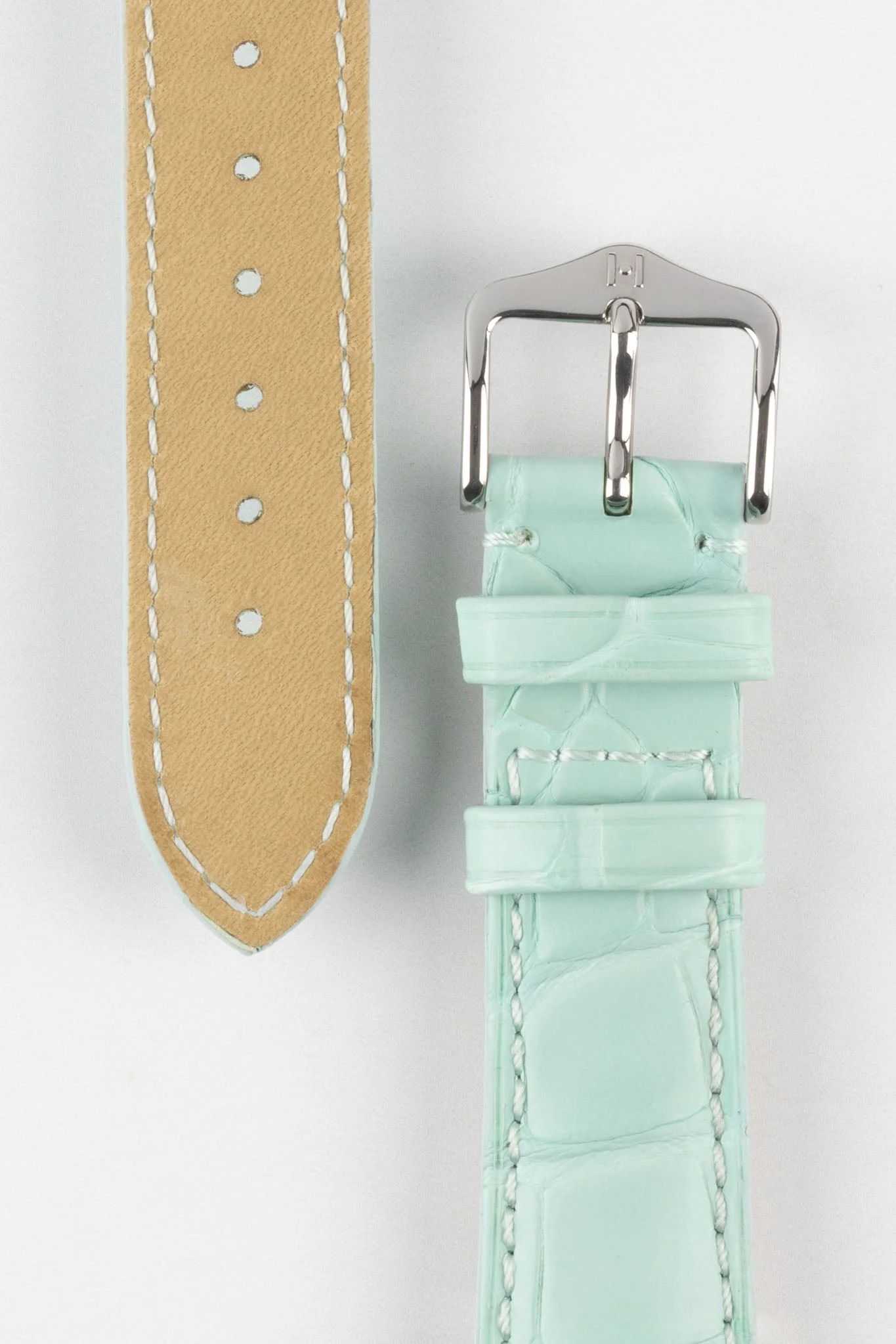 Hirsch LONDON Matt Alligator Leather Watch Strap in PASTEL BLUE - Image 3