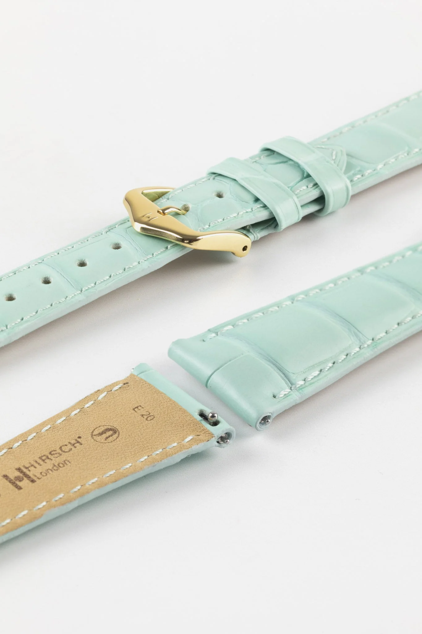 Hirsch LONDON Matt Alligator Leather Watch Strap in PASTEL BLUE - Image 6