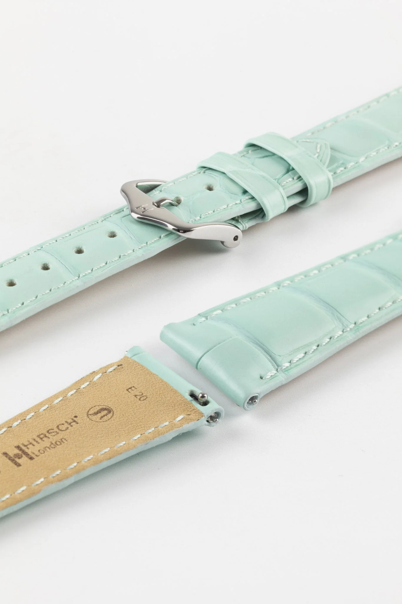Hirsch LONDON Matt Alligator Leather Watch Strap in PASTEL BLUE - Image 7