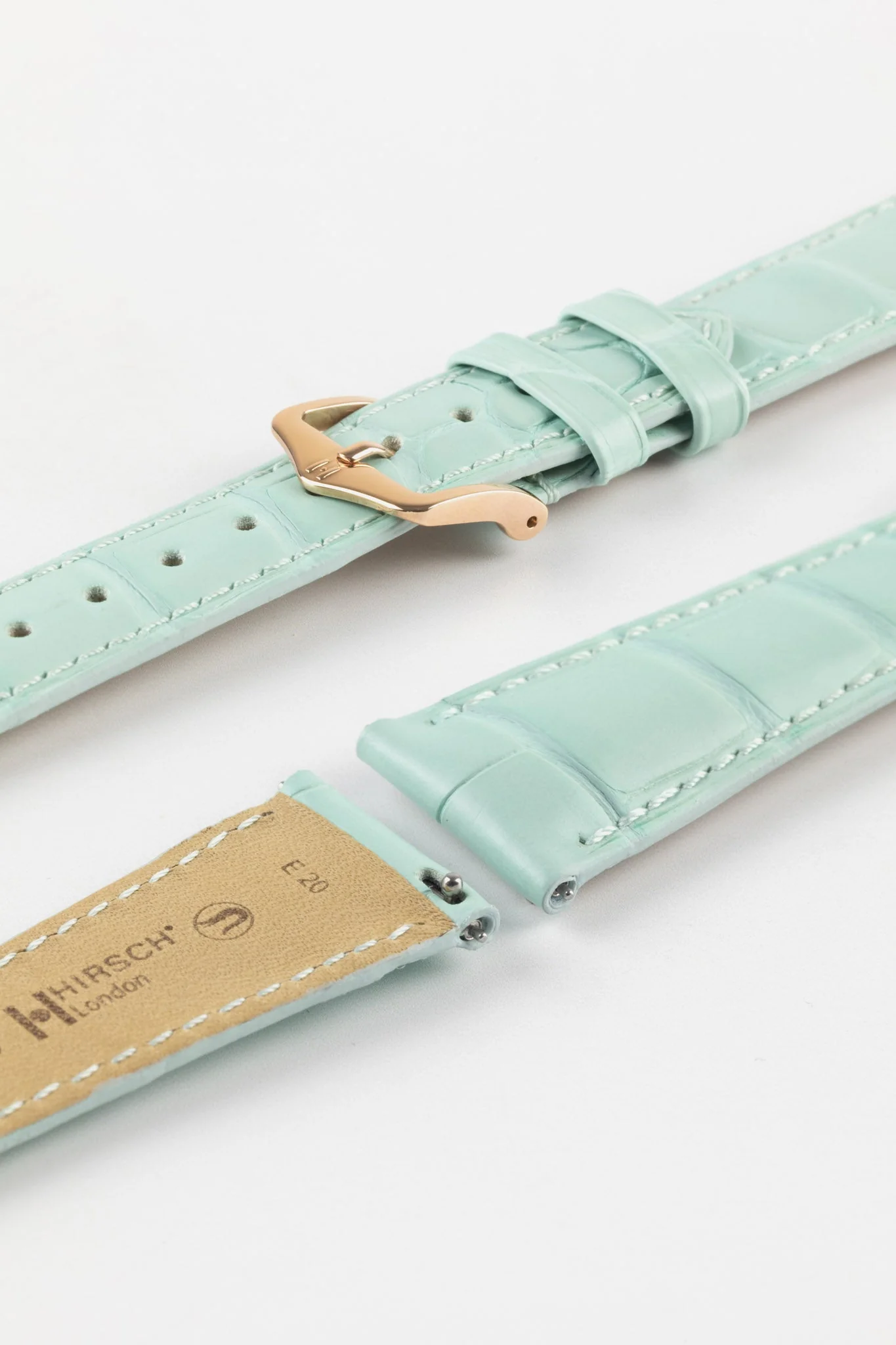 Hirsch LONDON Matt Alligator Leather Watch Strap in PASTEL BLUE - Image 8