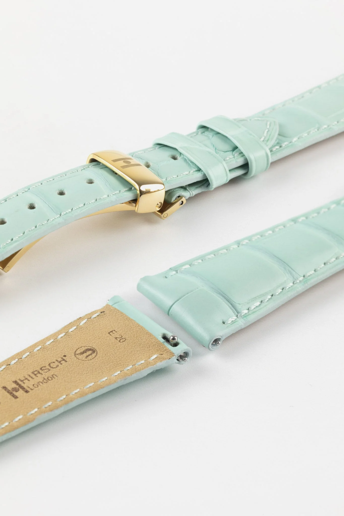 Hirsch LONDON Matt Alligator Leather Watch Strap in PASTEL BLUE - Image 9