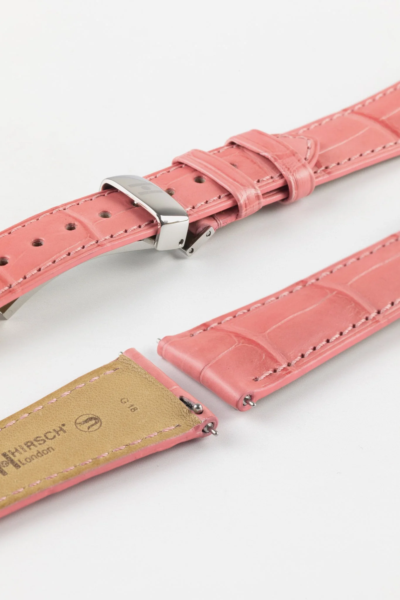 Hirsch LONDON Matt Alligator Leather Watch Strap in PINK - Image 10