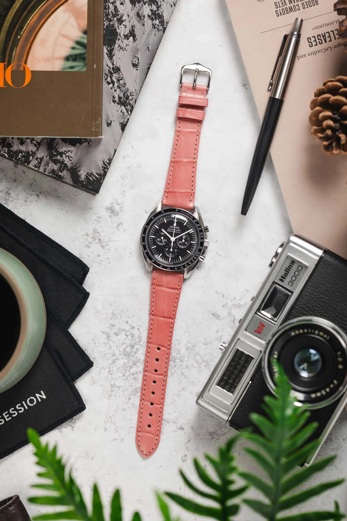 Hirsch LONDON Matt Alligator Leather Watch Strap in PINK - Image 11