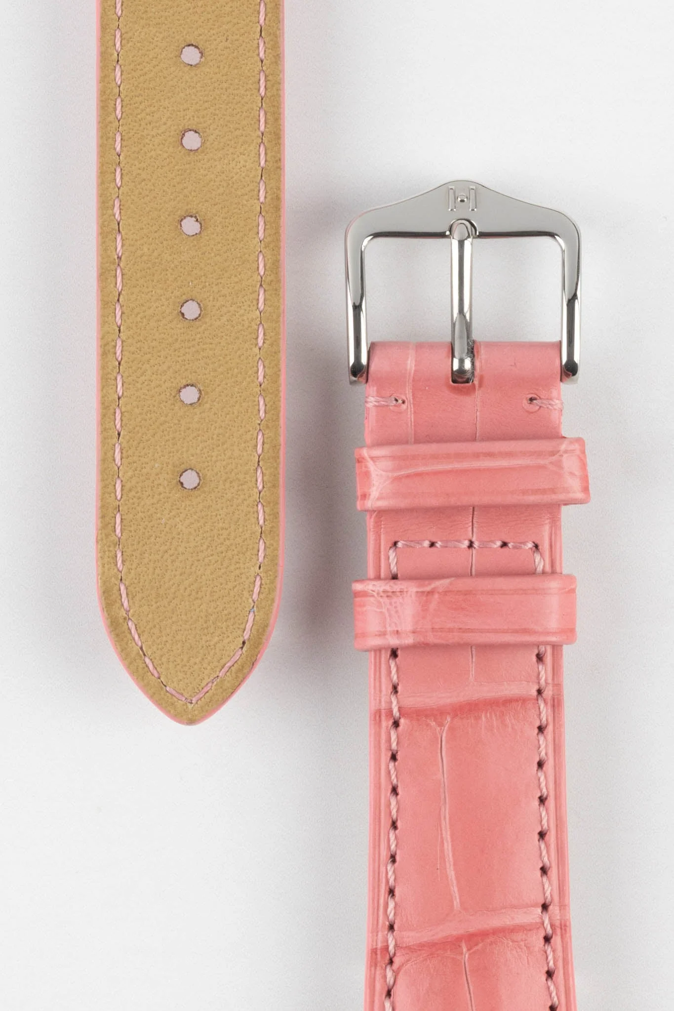 Hirsch LONDON Matt Alligator Leather Watch Strap in PINK - Image 3