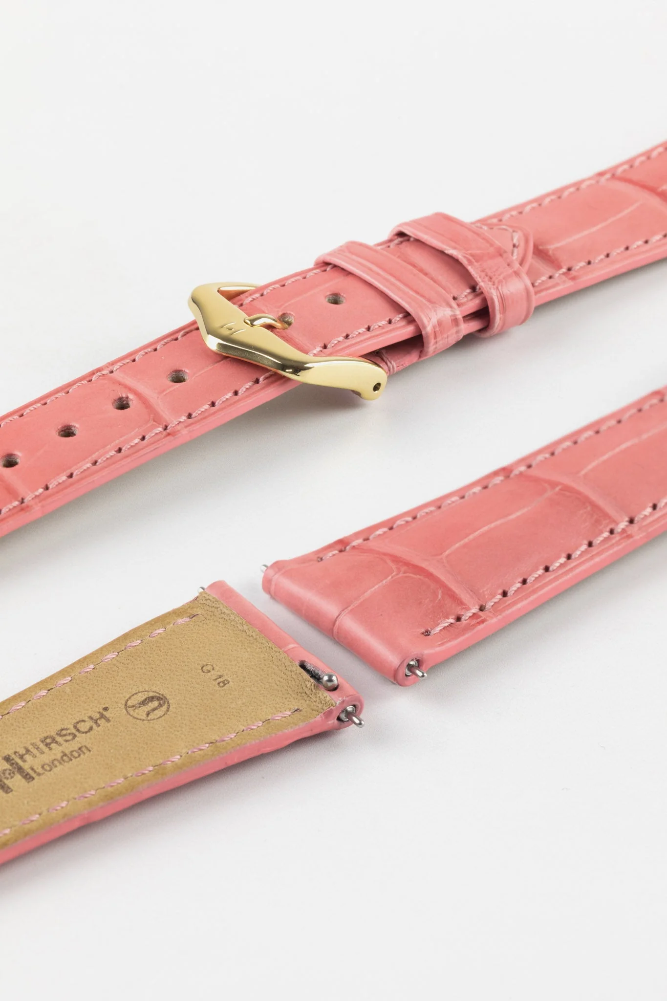 Hirsch LONDON Matt Alligator Leather Watch Strap in PINK - Image 6