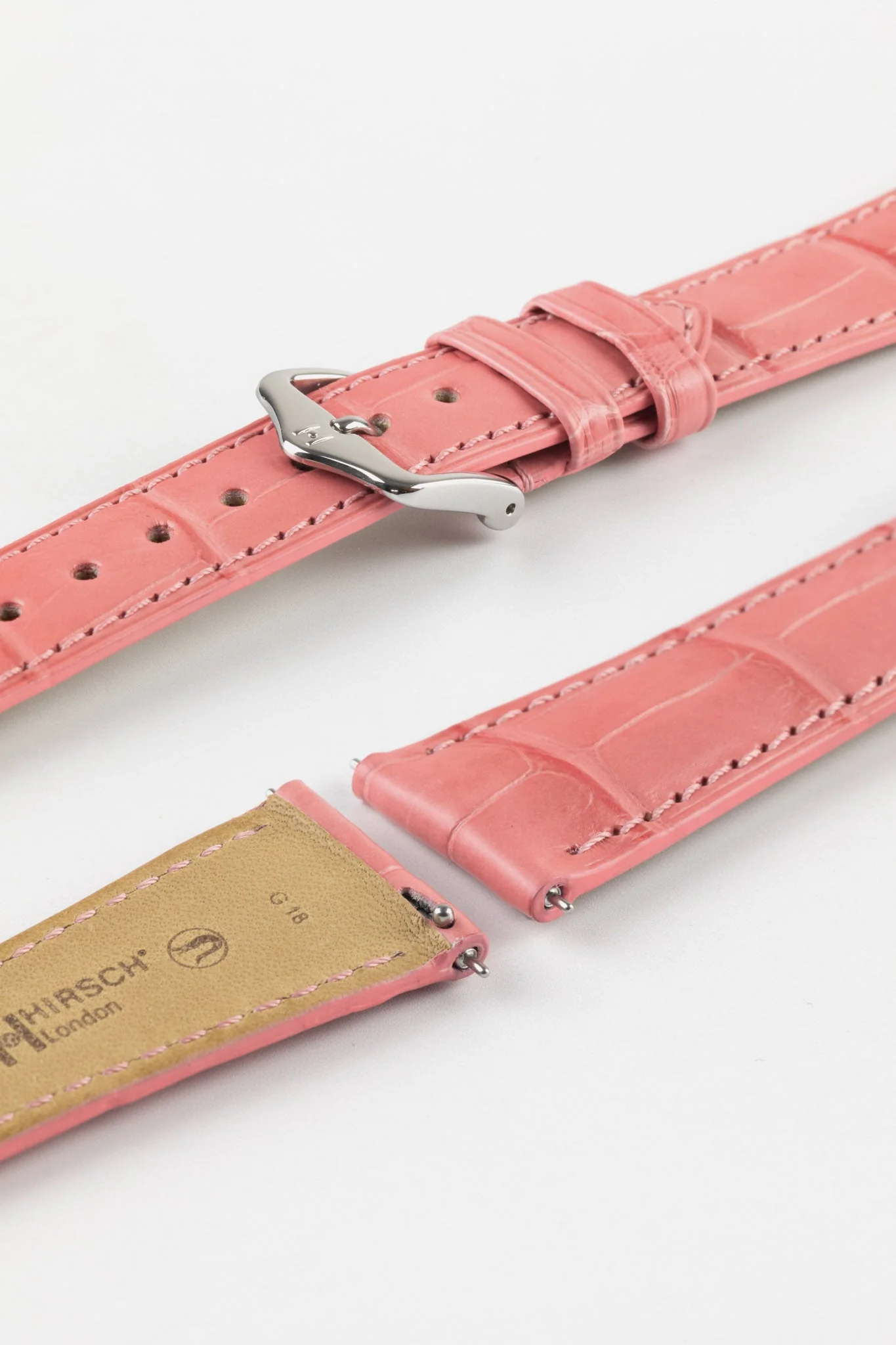 Hirsch LONDON Matt Alligator Leather Watch Strap in PINK - Image 7