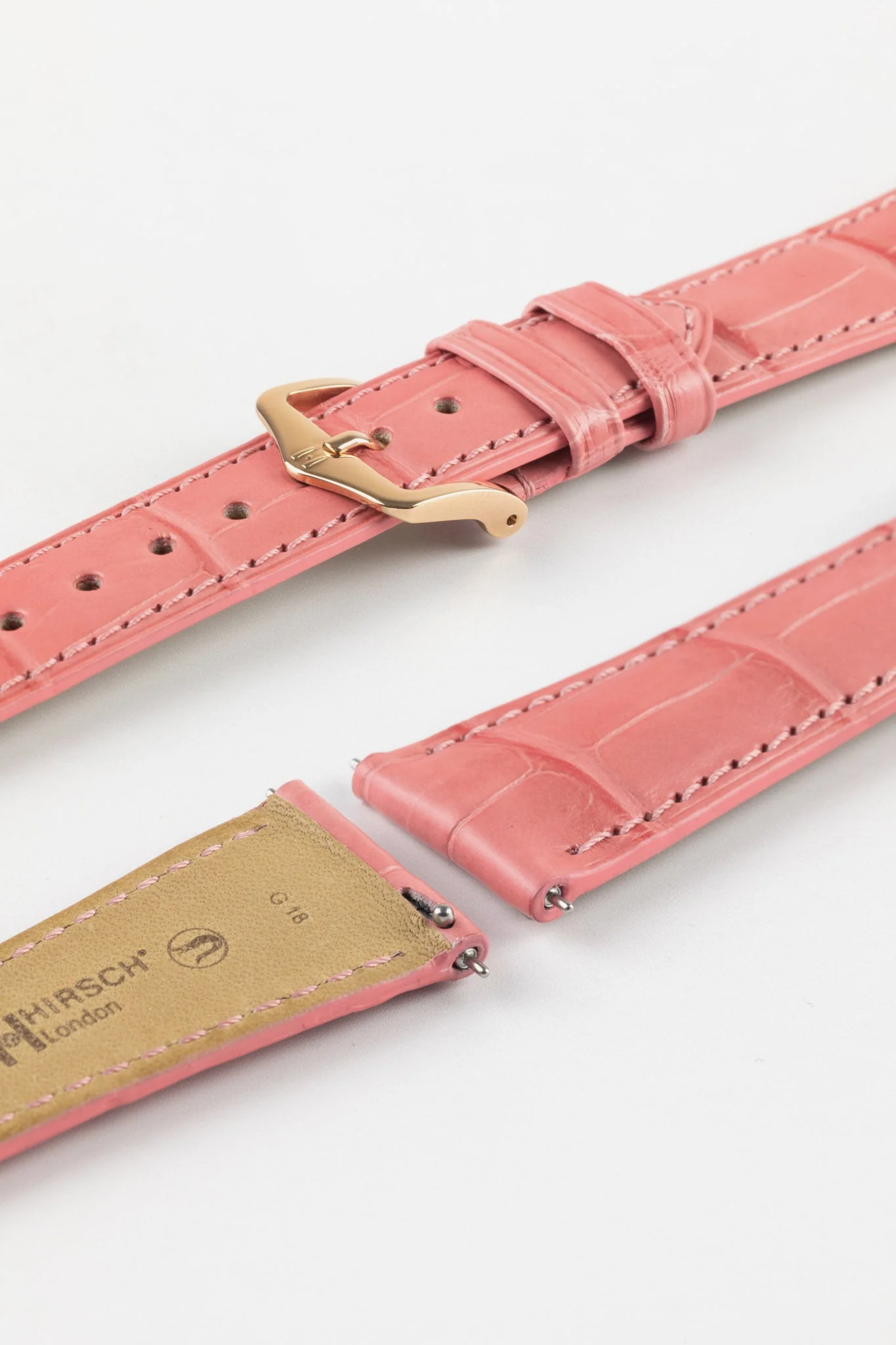 Hirsch LONDON Matt Alligator Leather Watch Strap in PINK - Image 8