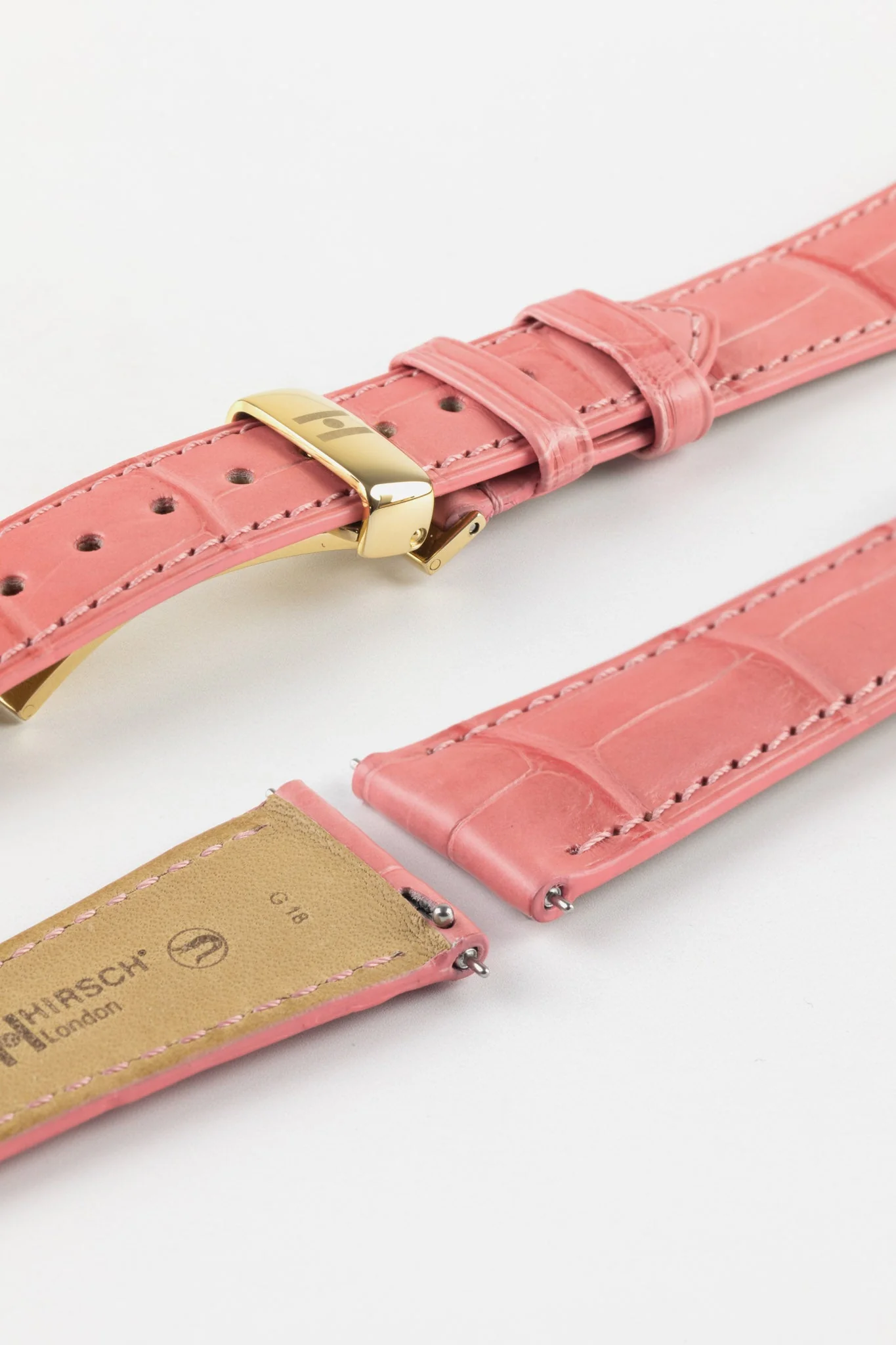 Hirsch LONDON Matt Alligator Leather Watch Strap in PINK - Image 9