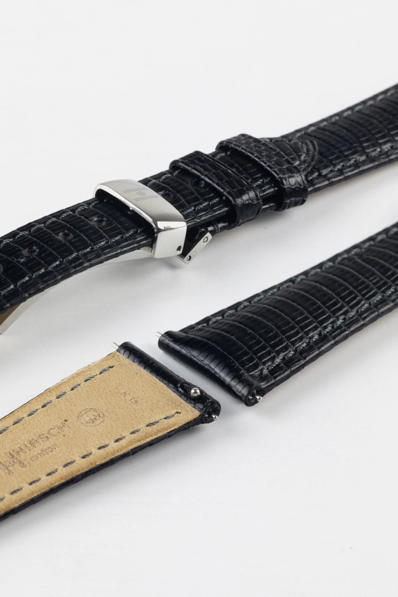 Hirsch LONDON Lizard Leather Watch Strap in BLACK - Image 10