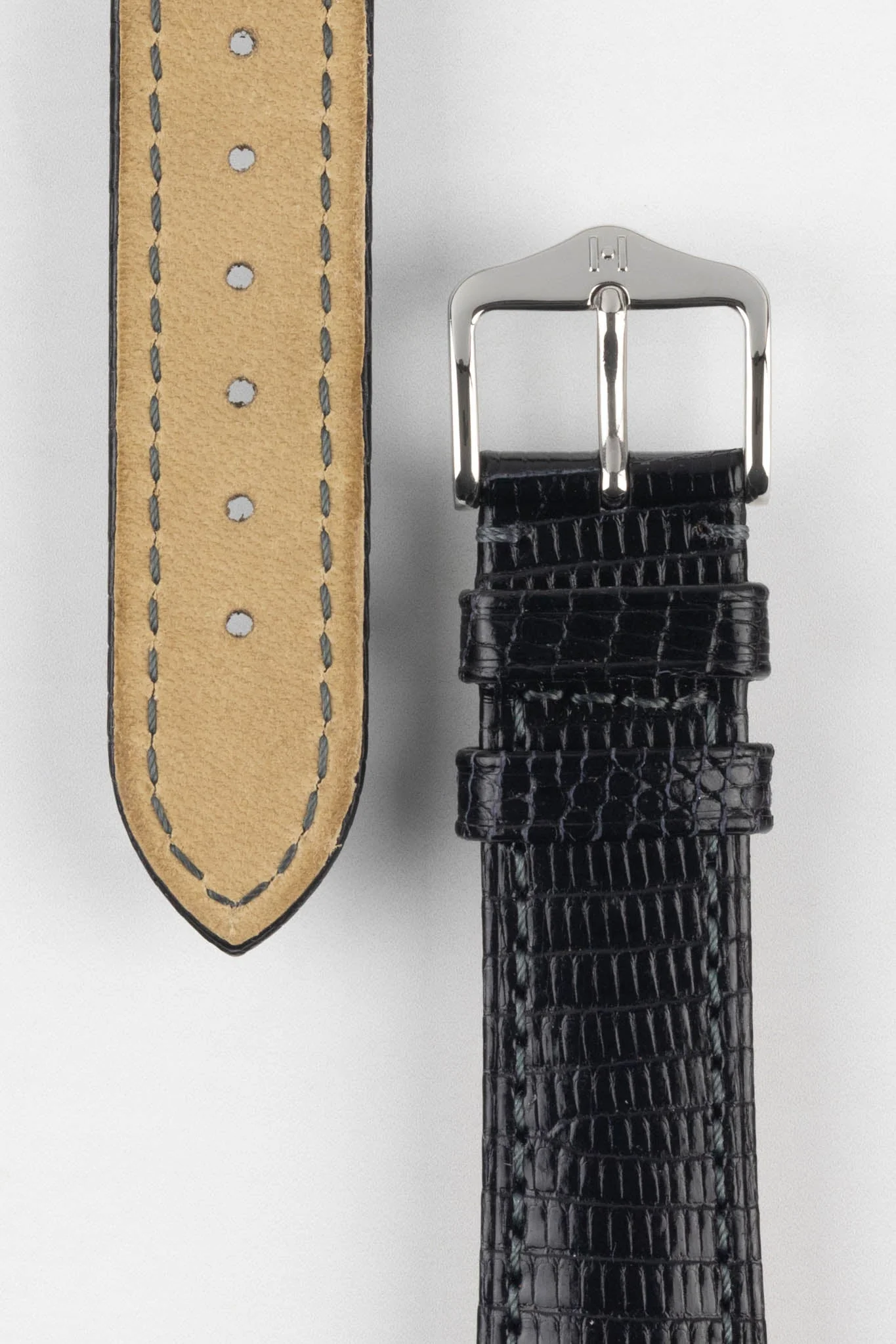 Hirsch LONDON Lizard Leather Watch Strap in BLACK - Image 3