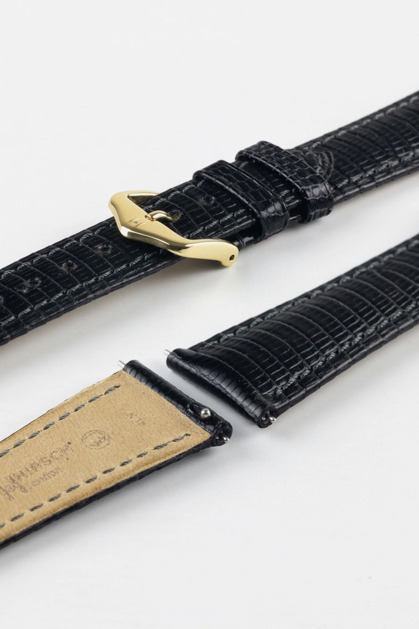 Hirsch LONDON Lizard Leather Watch Strap in BLACK - Image 6