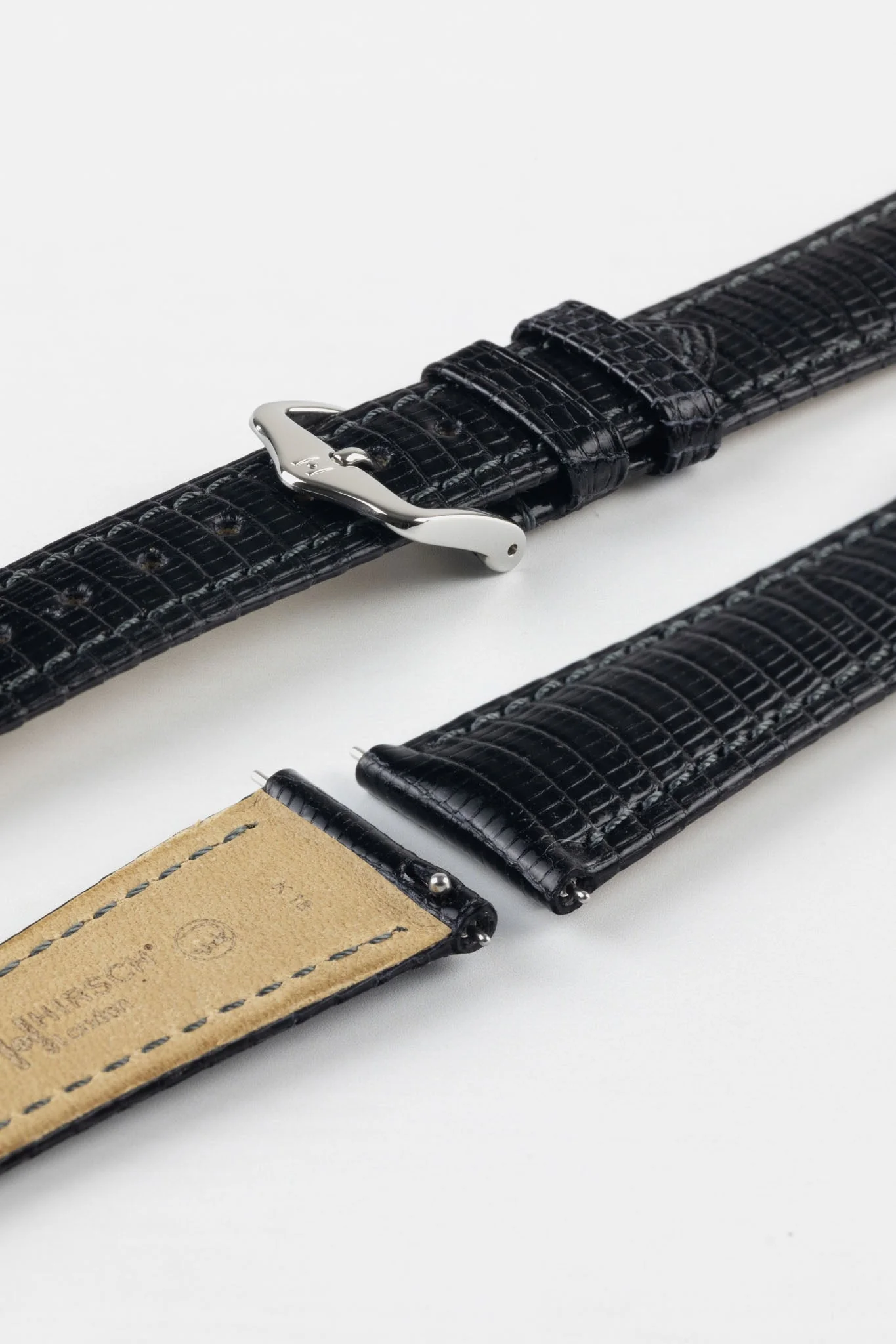 Hirsch LONDON Lizard Leather Watch Strap in BLACK - Image 7