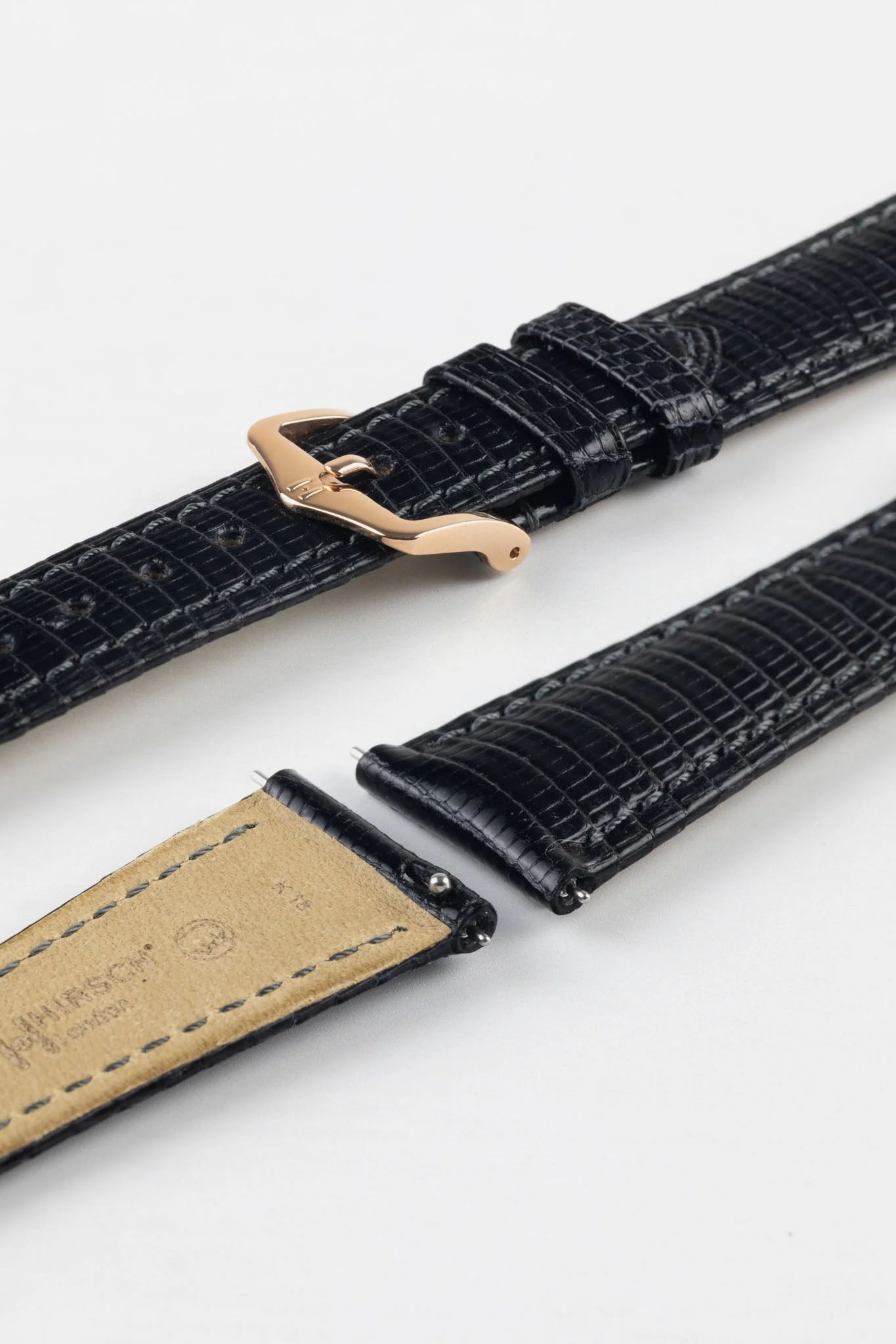 Hirsch LONDON Lizard Leather Watch Strap in BLACK - Image 8