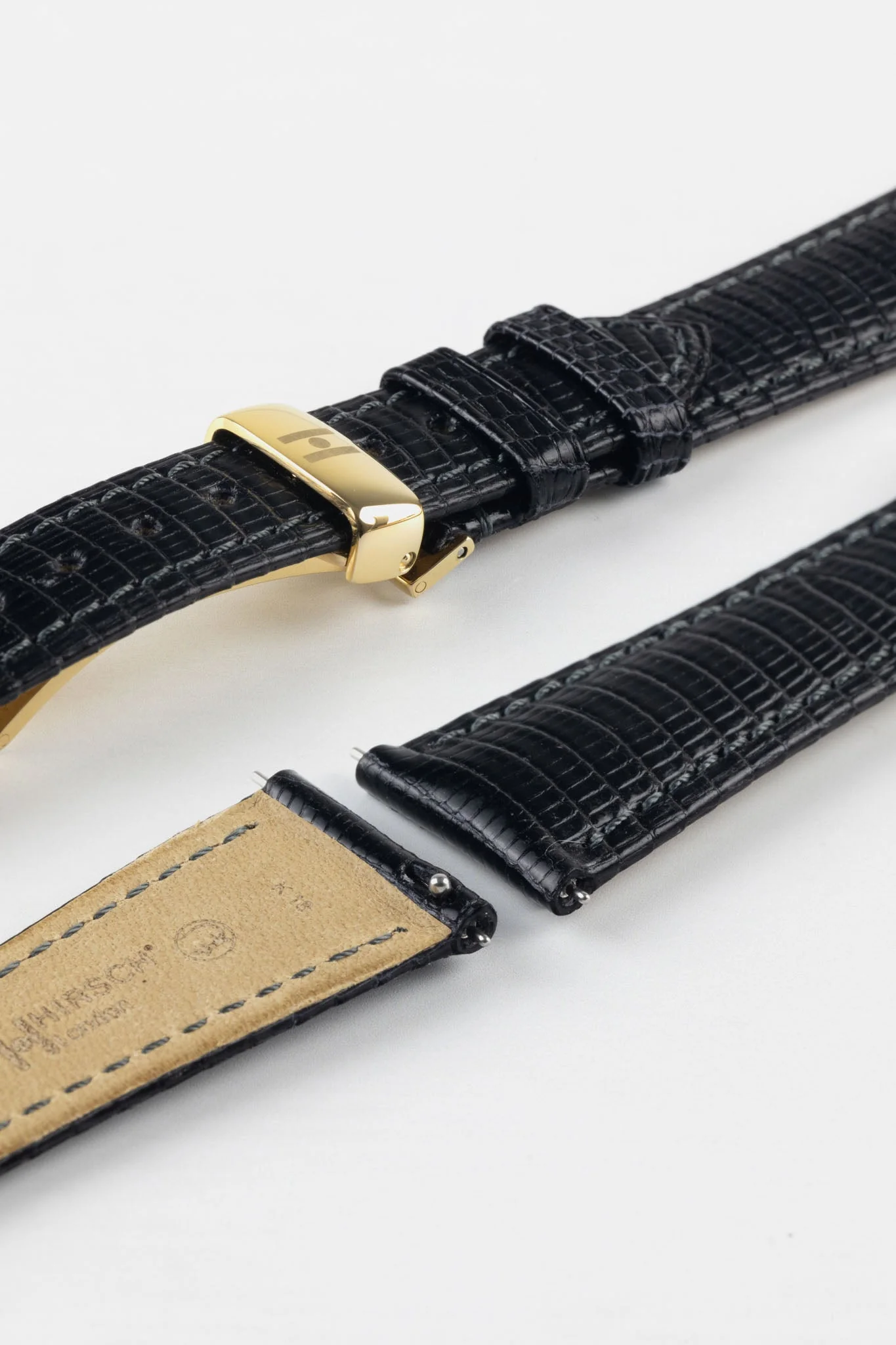 Hirsch LONDON Lizard Leather Watch Strap in BLACK - Image 9