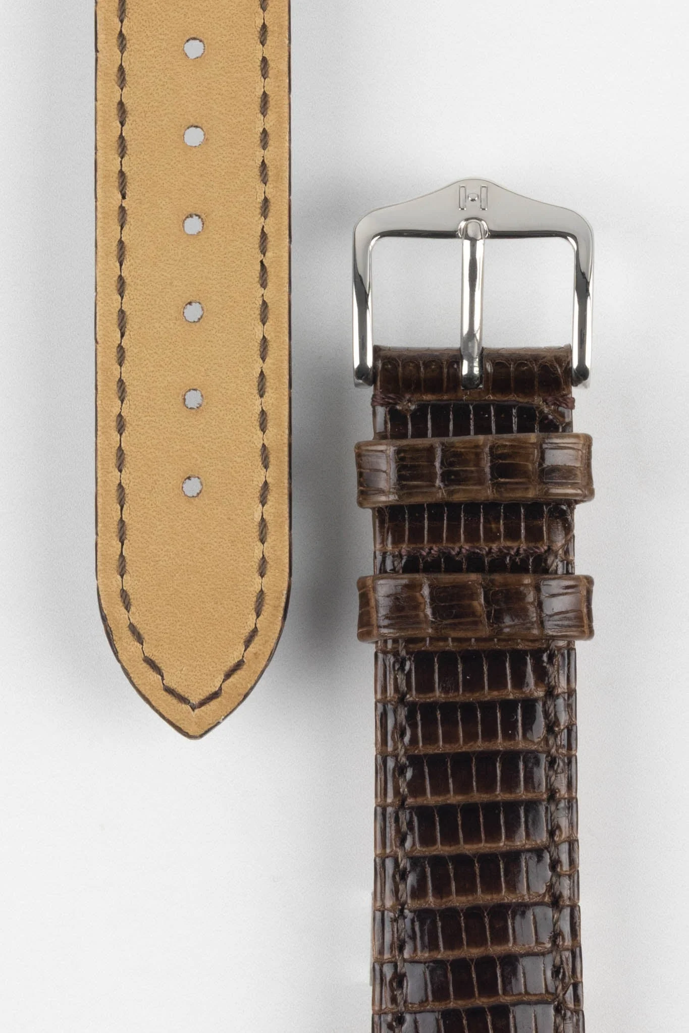 Hirsch LONDON Lizard Leather Watch Strap in BROWN - Image 2