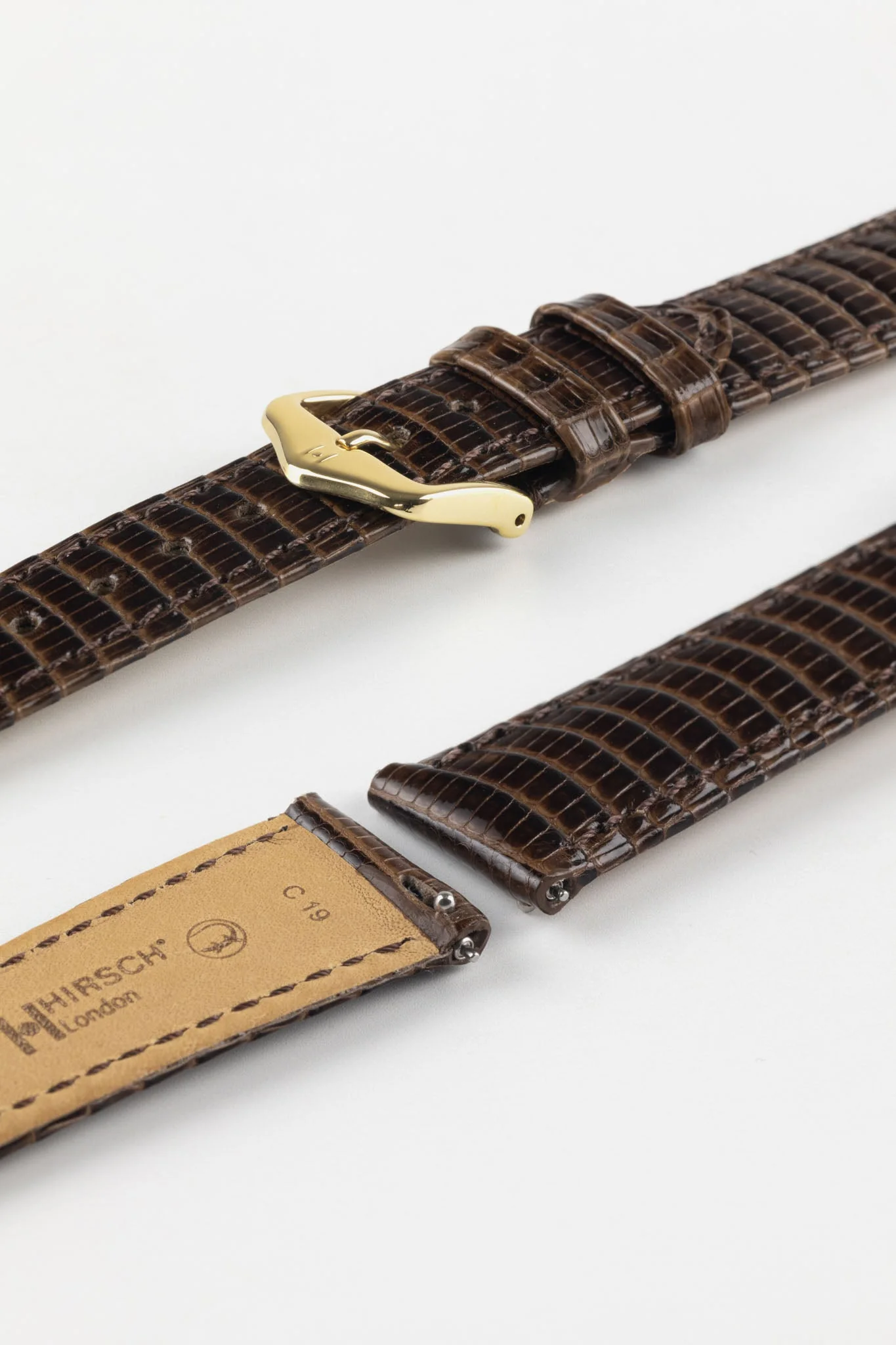 Hirsch LONDON Lizard Leather Watch Strap in BROWN - Image 4