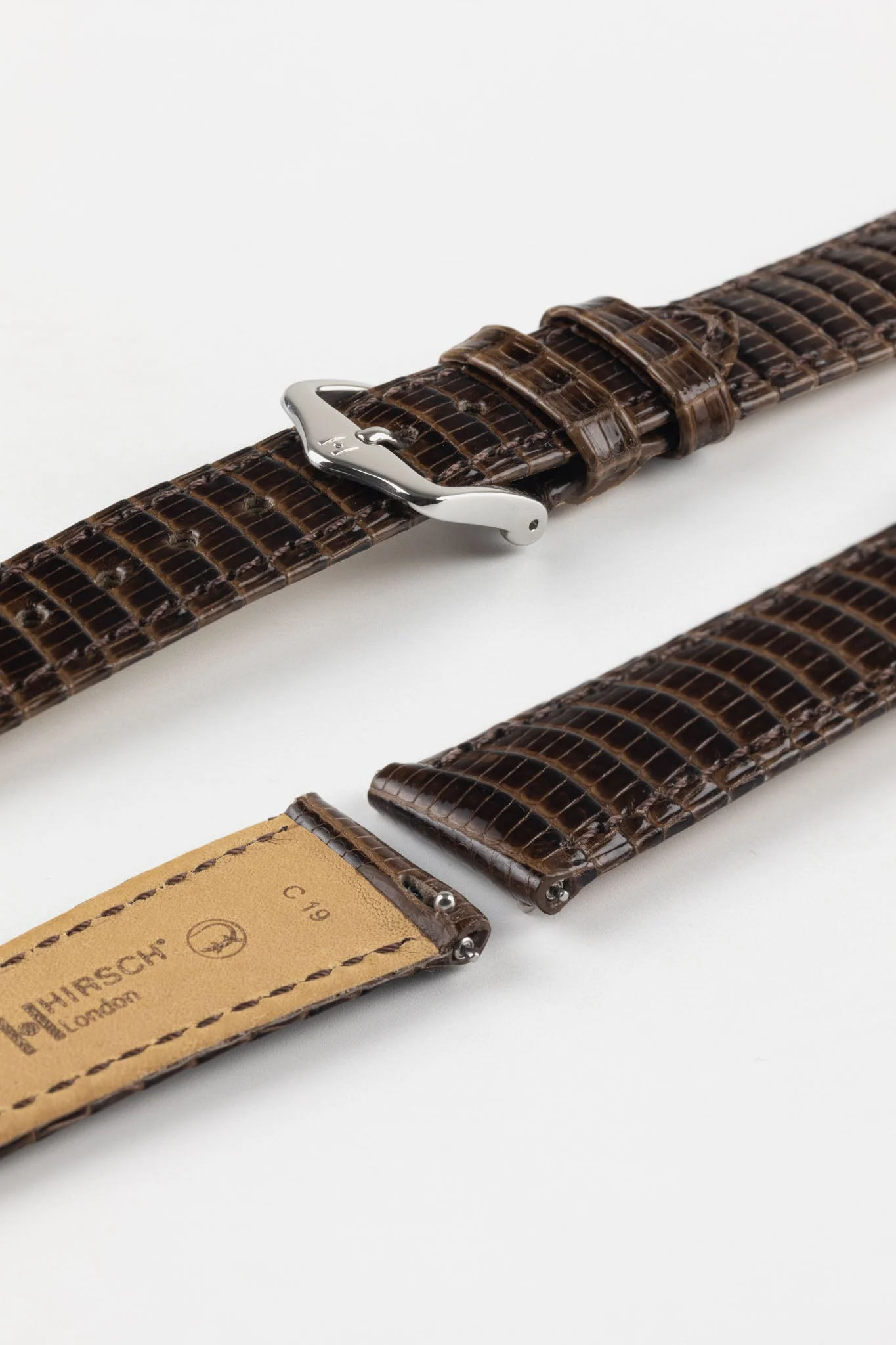 Hirsch LONDON Lizard Leather Watch Strap in BROWN - Image 5