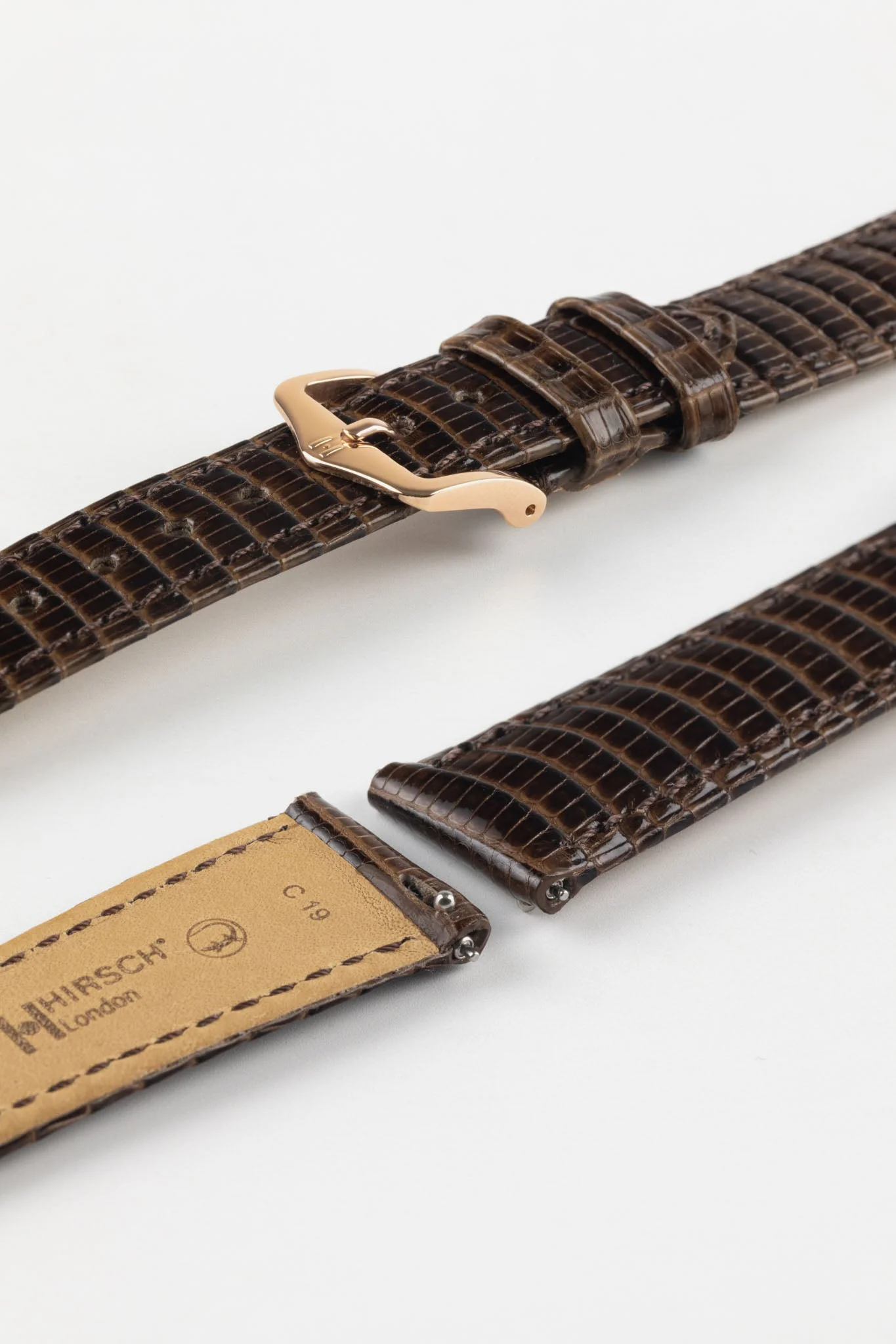 Hirsch LONDON Lizard Leather Watch Strap in BROWN - Image 6
