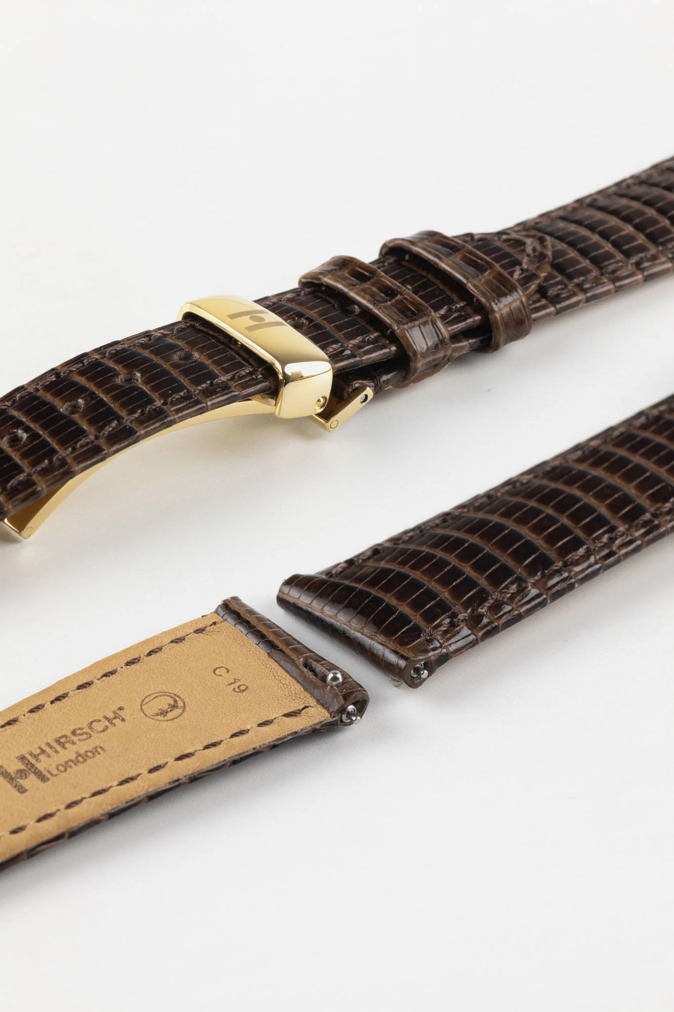 Hirsch LONDON Lizard Leather Watch Strap in BROWN - Image 7