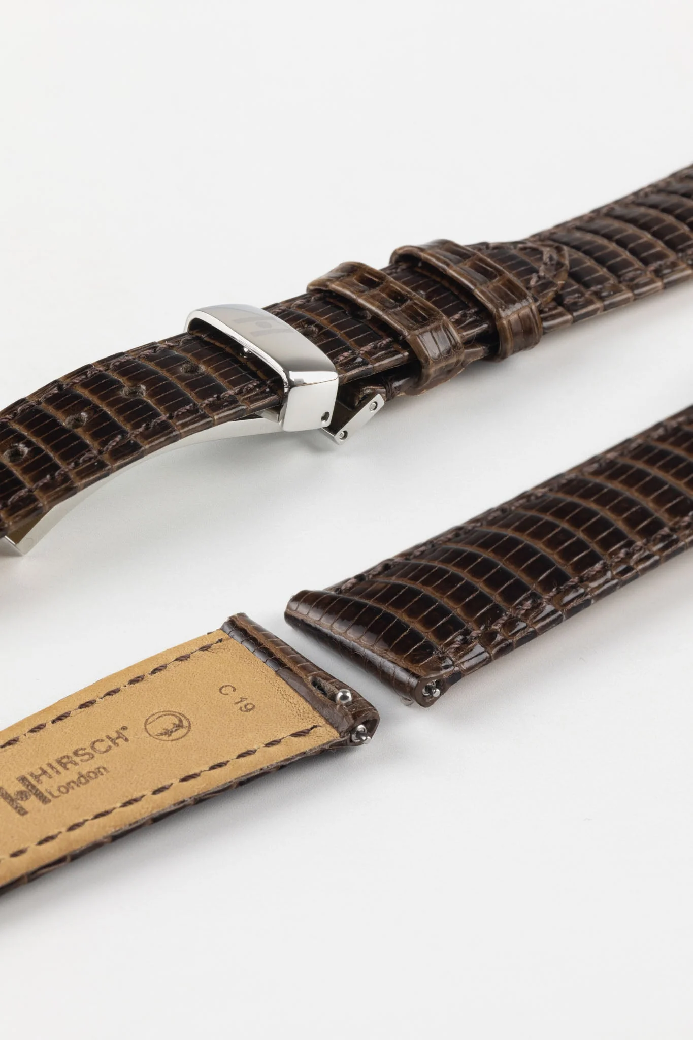 Hirsch LONDON Lizard Leather Watch Strap in BROWN - Image 8