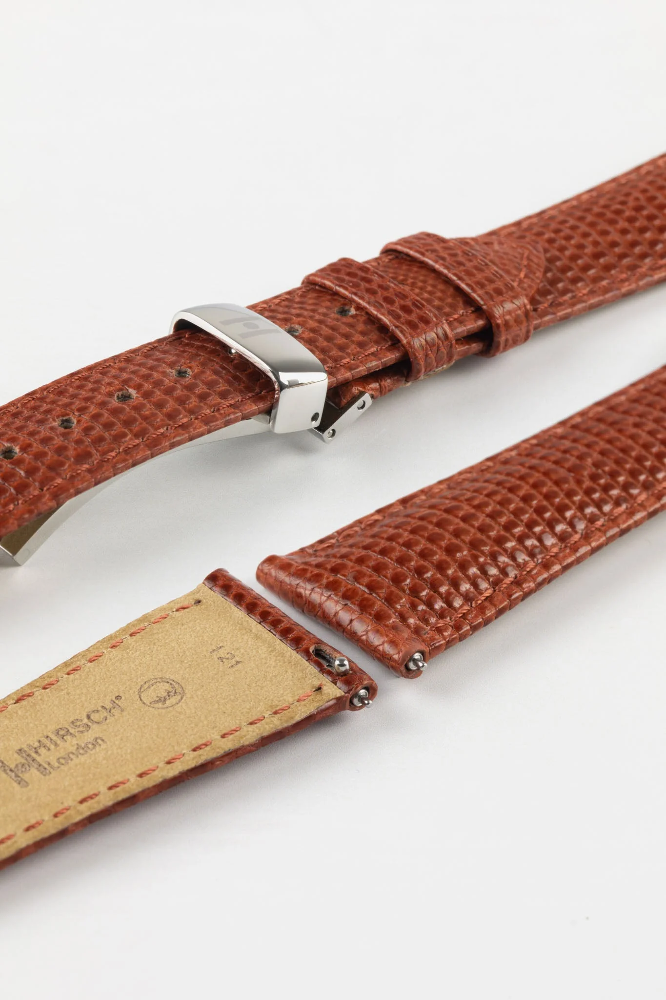 Hirsch LONDON Lizard Leather Watch Strap in GOLD BROWN - Image 10