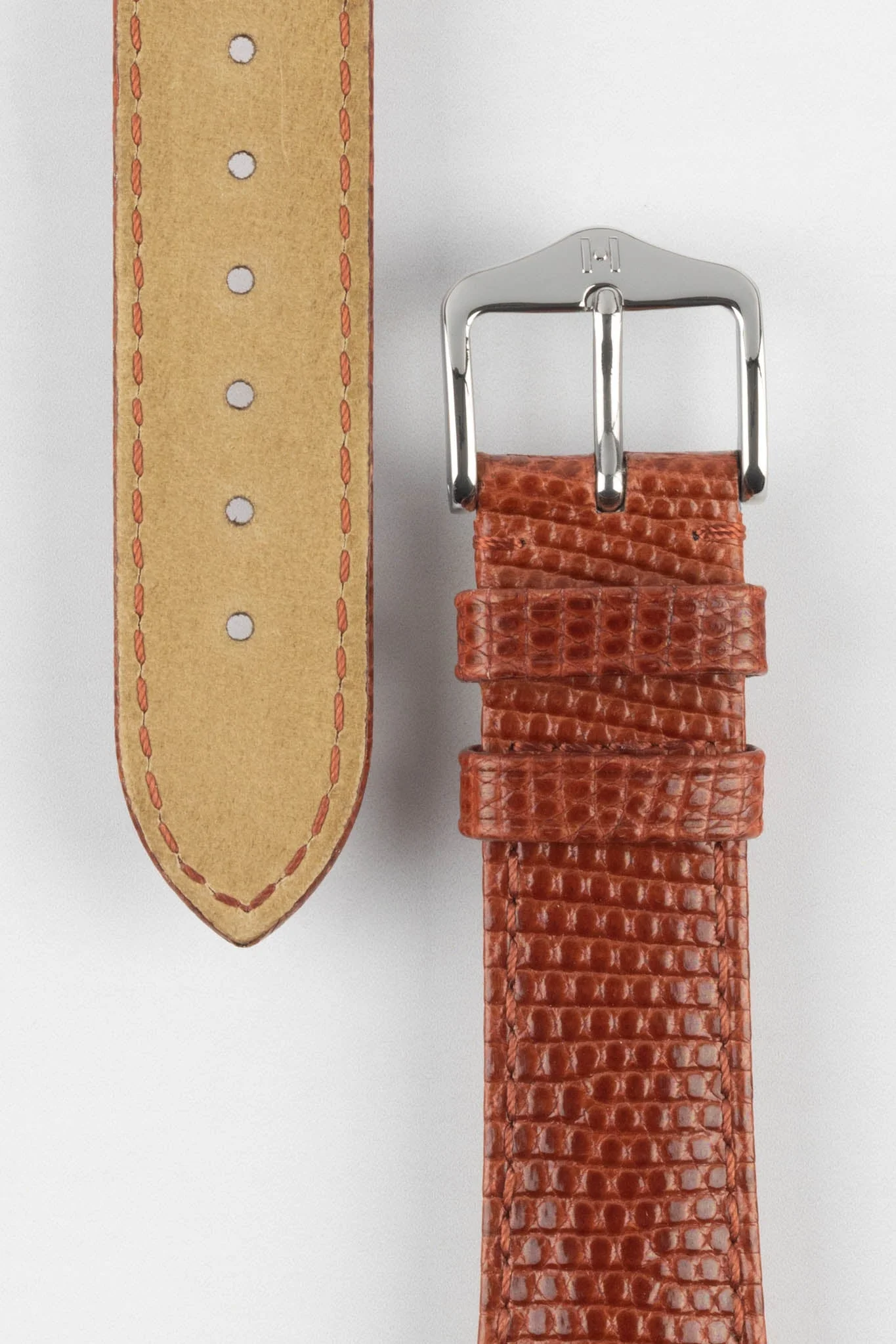 Hirsch LONDON Lizard Leather Watch Strap in GOLD BROWN - Image 3