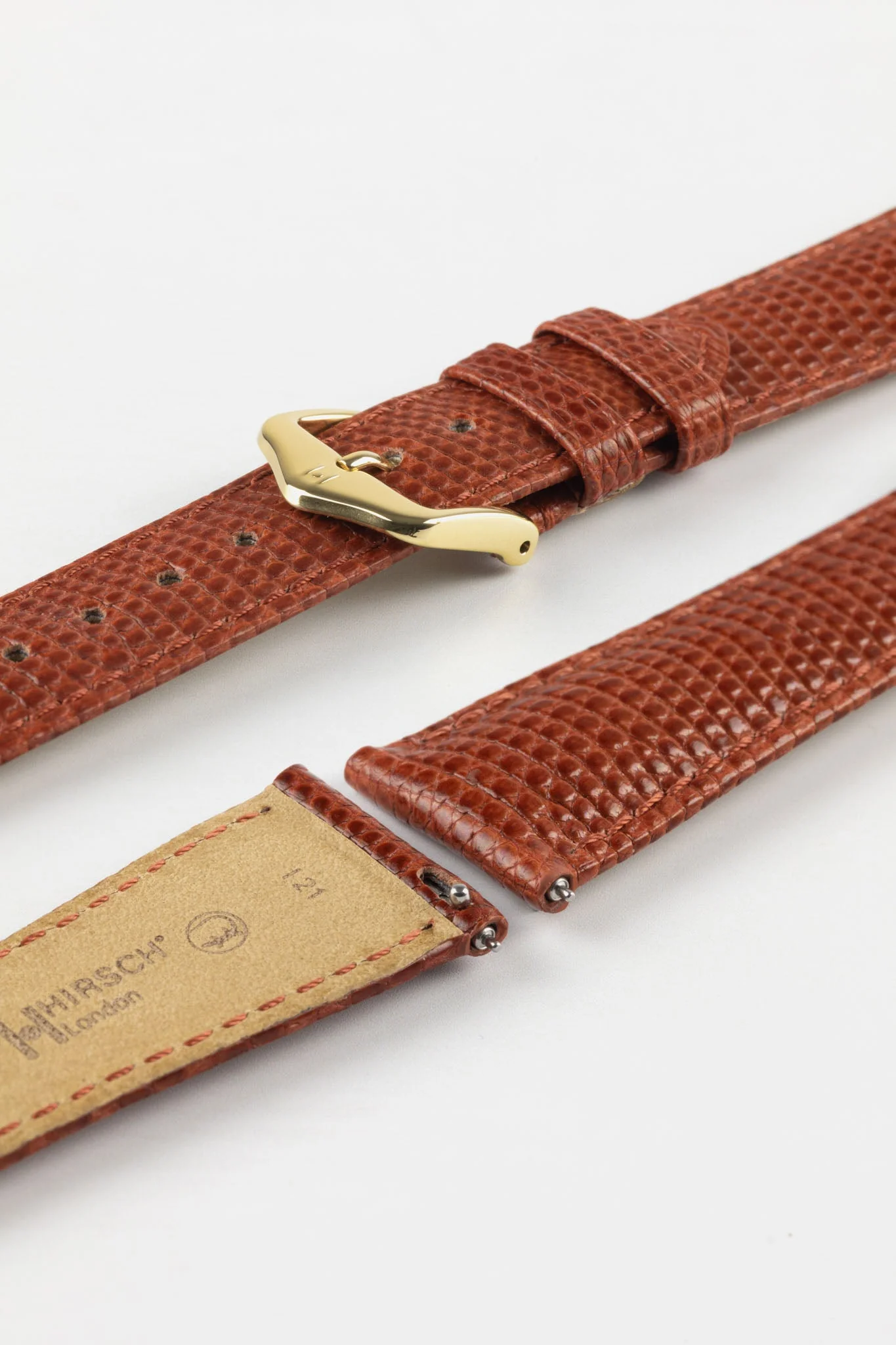 Hirsch LONDON Lizard Leather Watch Strap in GOLD BROWN - Image 6