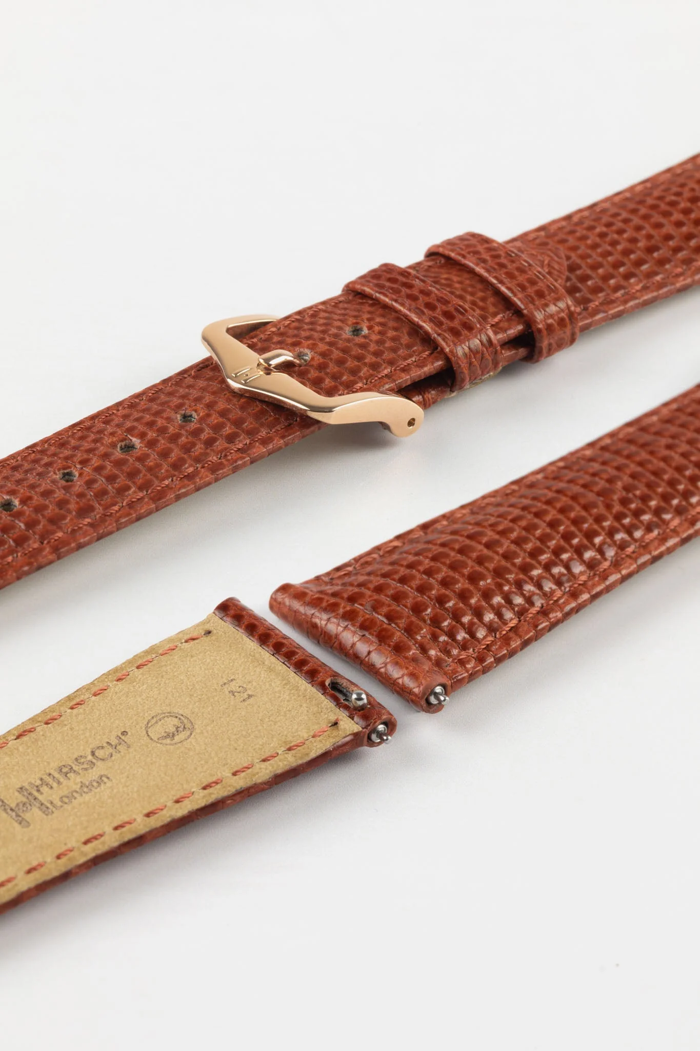 Hirsch LONDON Lizard Leather Watch Strap in GOLD BROWN - Image 8