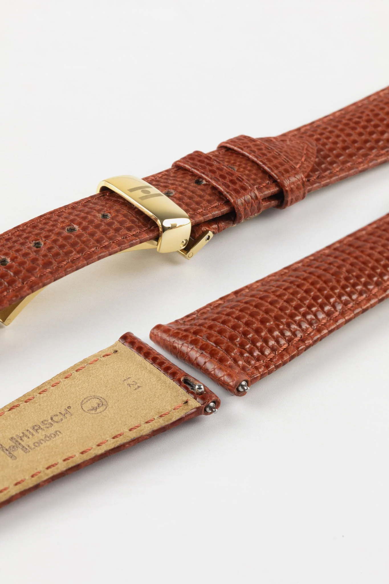 Hirsch LONDON Lizard Leather Watch Strap in GOLD BROWN - Image 9