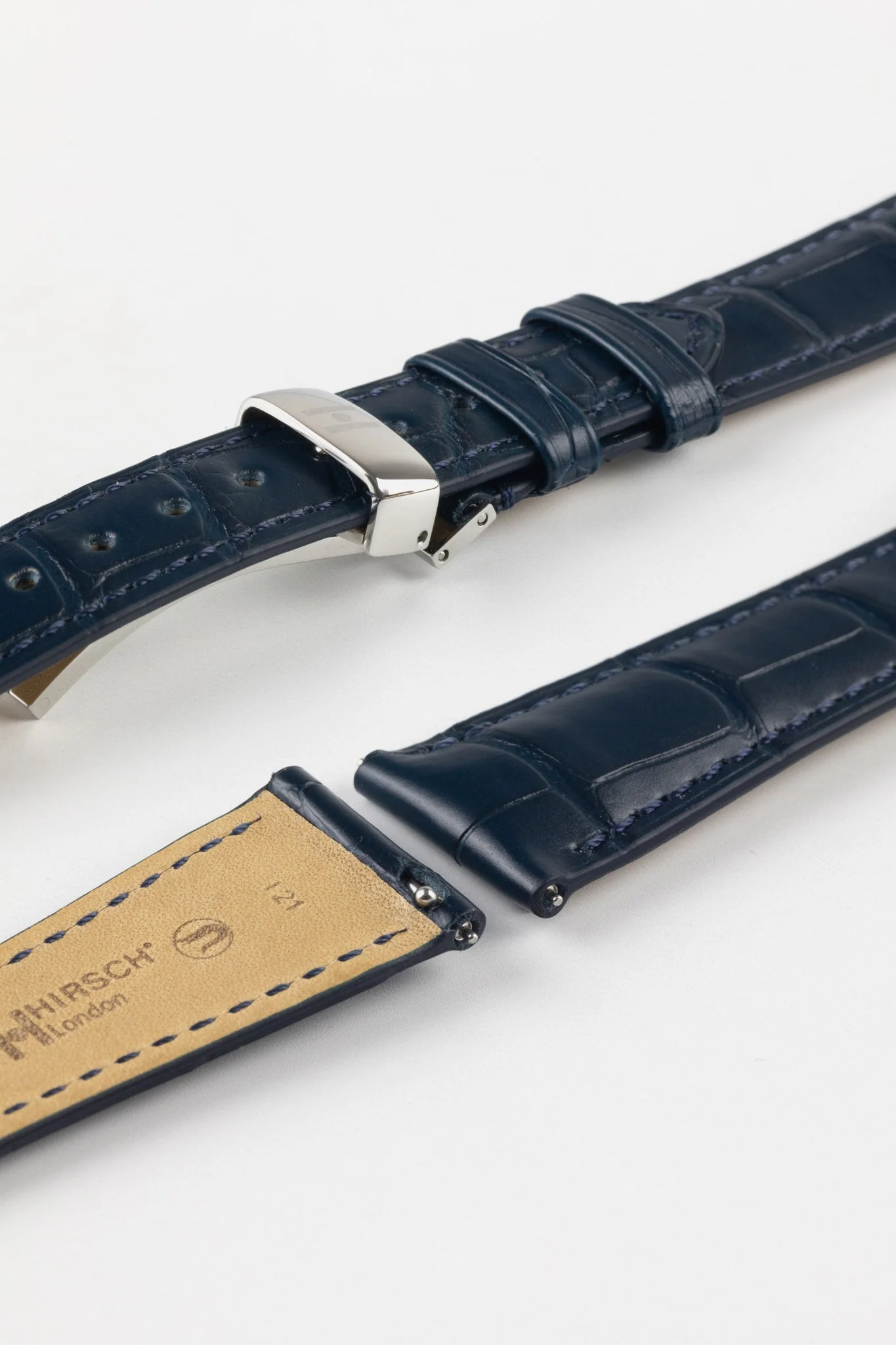 Hirsch LONDON Matt Alligator Leather Watch Strap in BLUE - Image 10